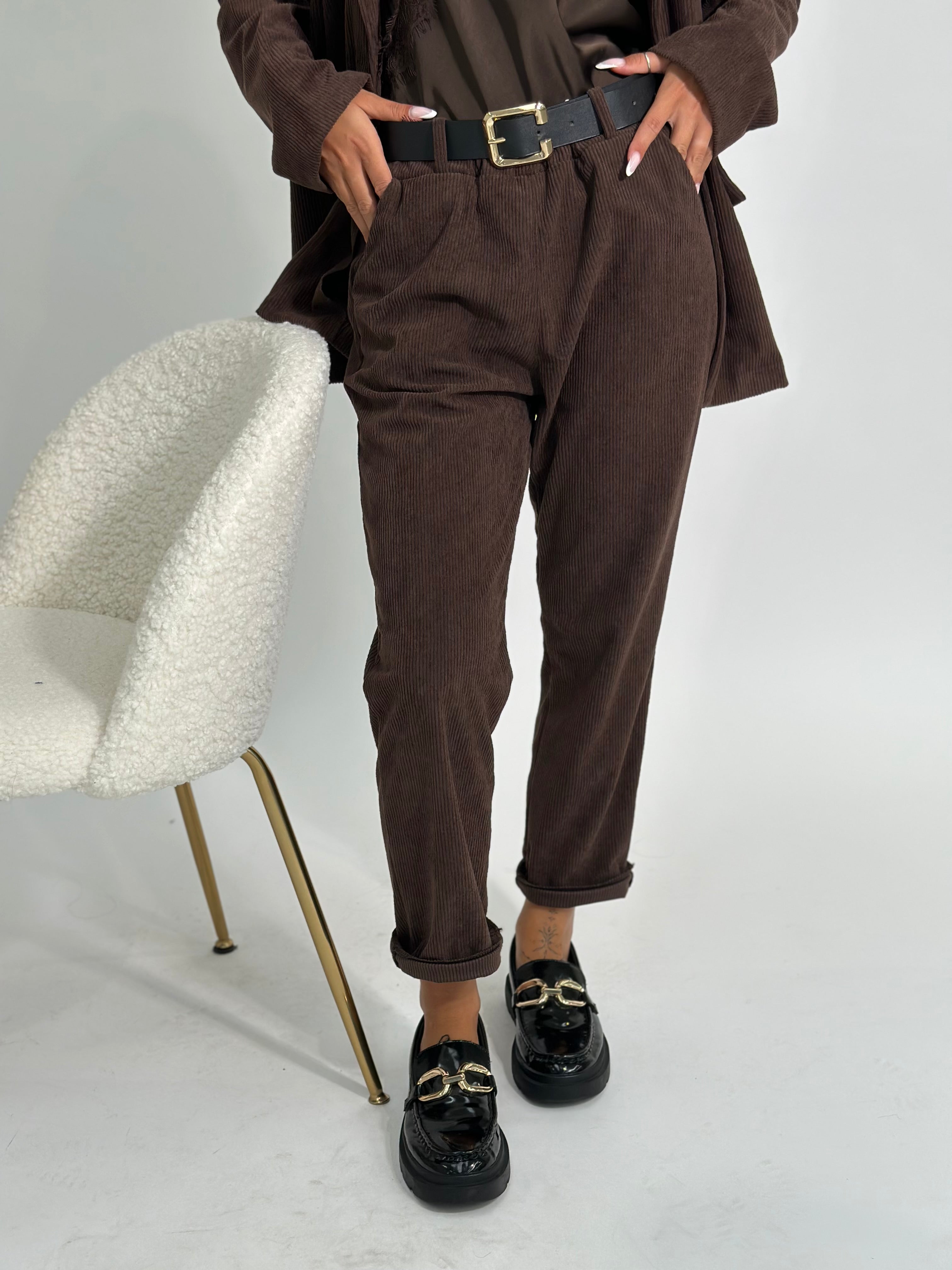 Pantalone velluto cintura 25337 MARRONE