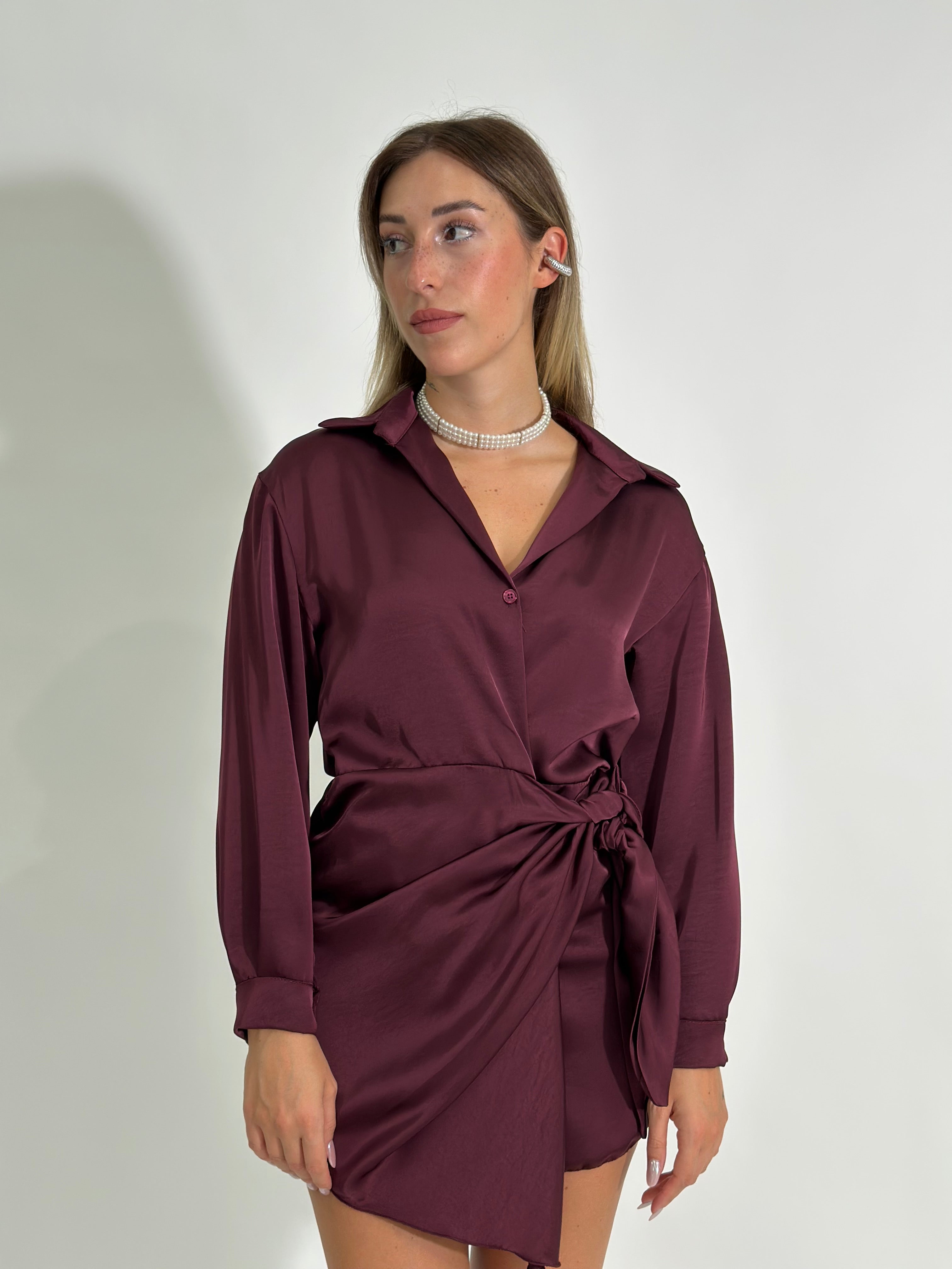 Abito nodo satin 6259 BURGUNDY
