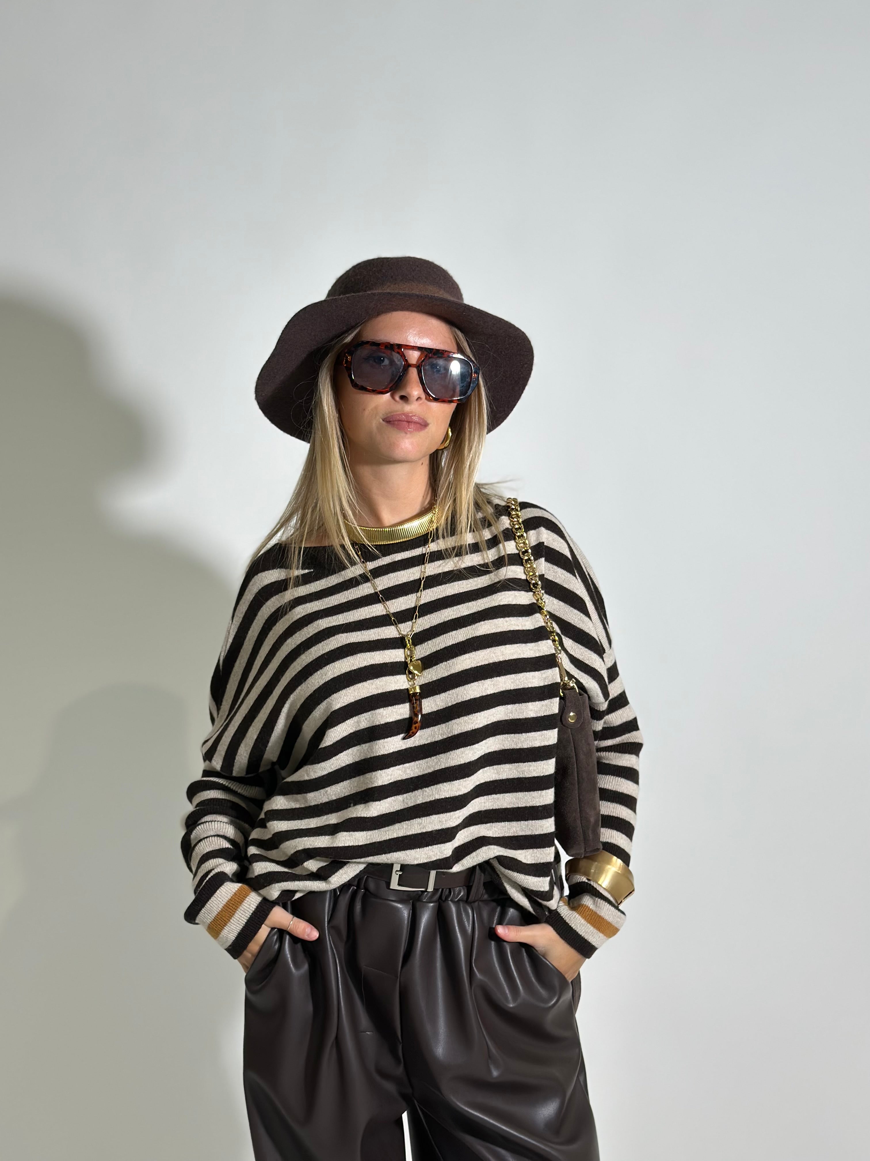 Maglia cashmere blend riga 10225 MORO