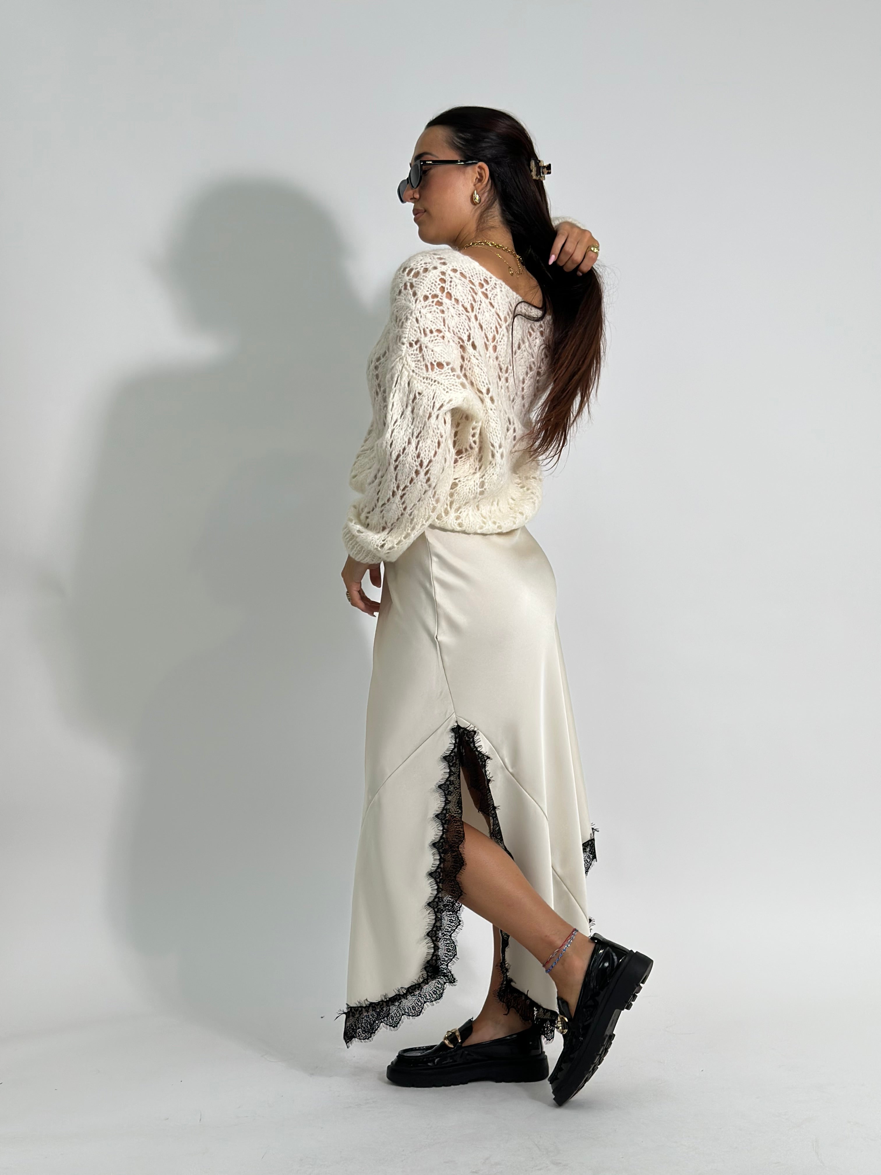 Gonna satin pizzo 19650 PANNA