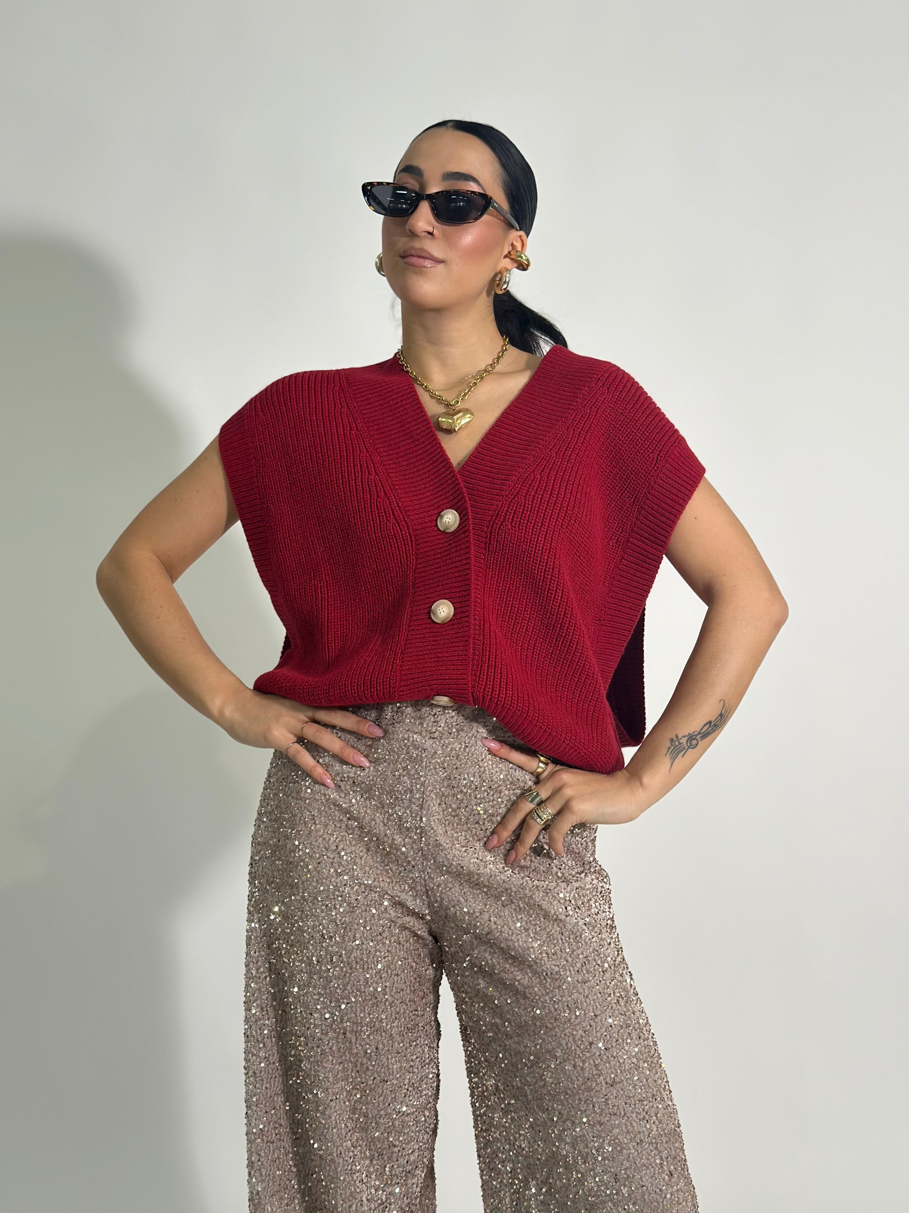 Gilet bottone beige 22138 ROSSO