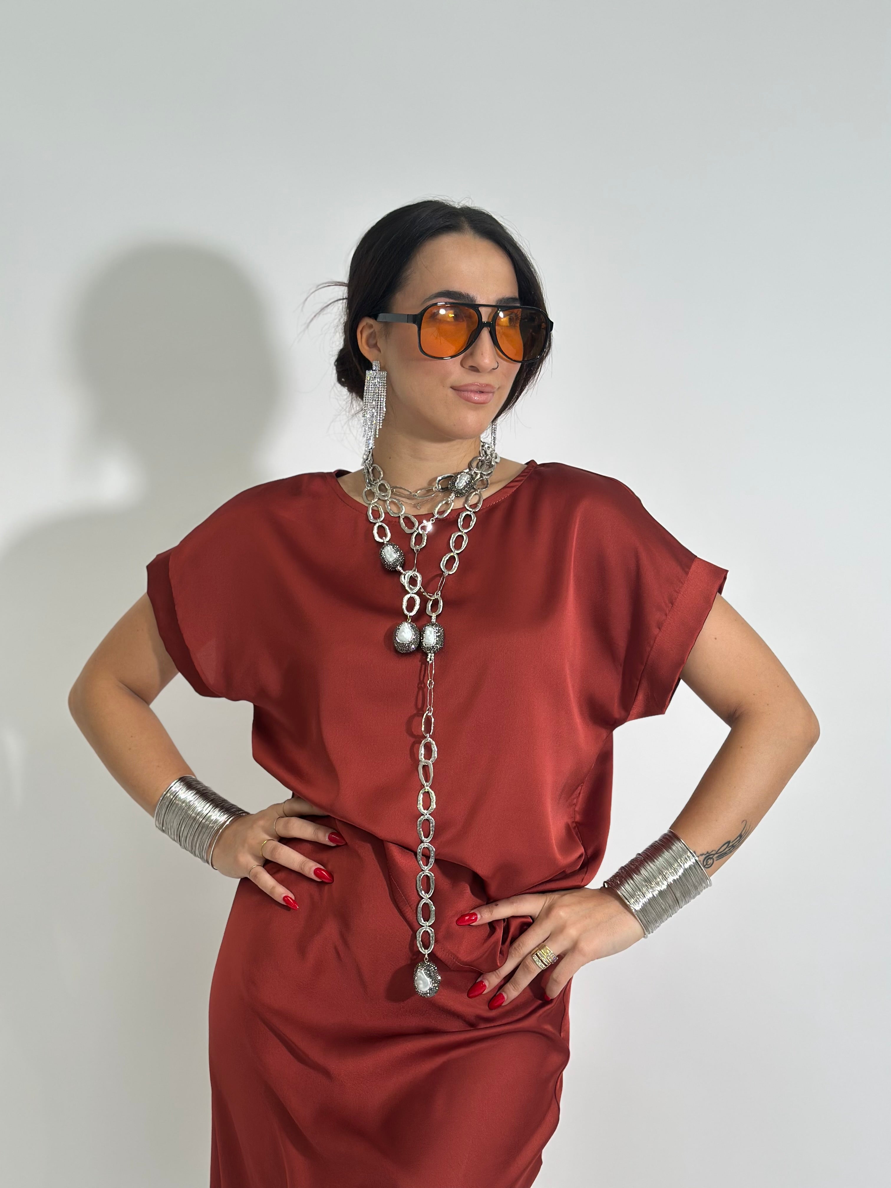 Camicia satin 1588 MATTONE