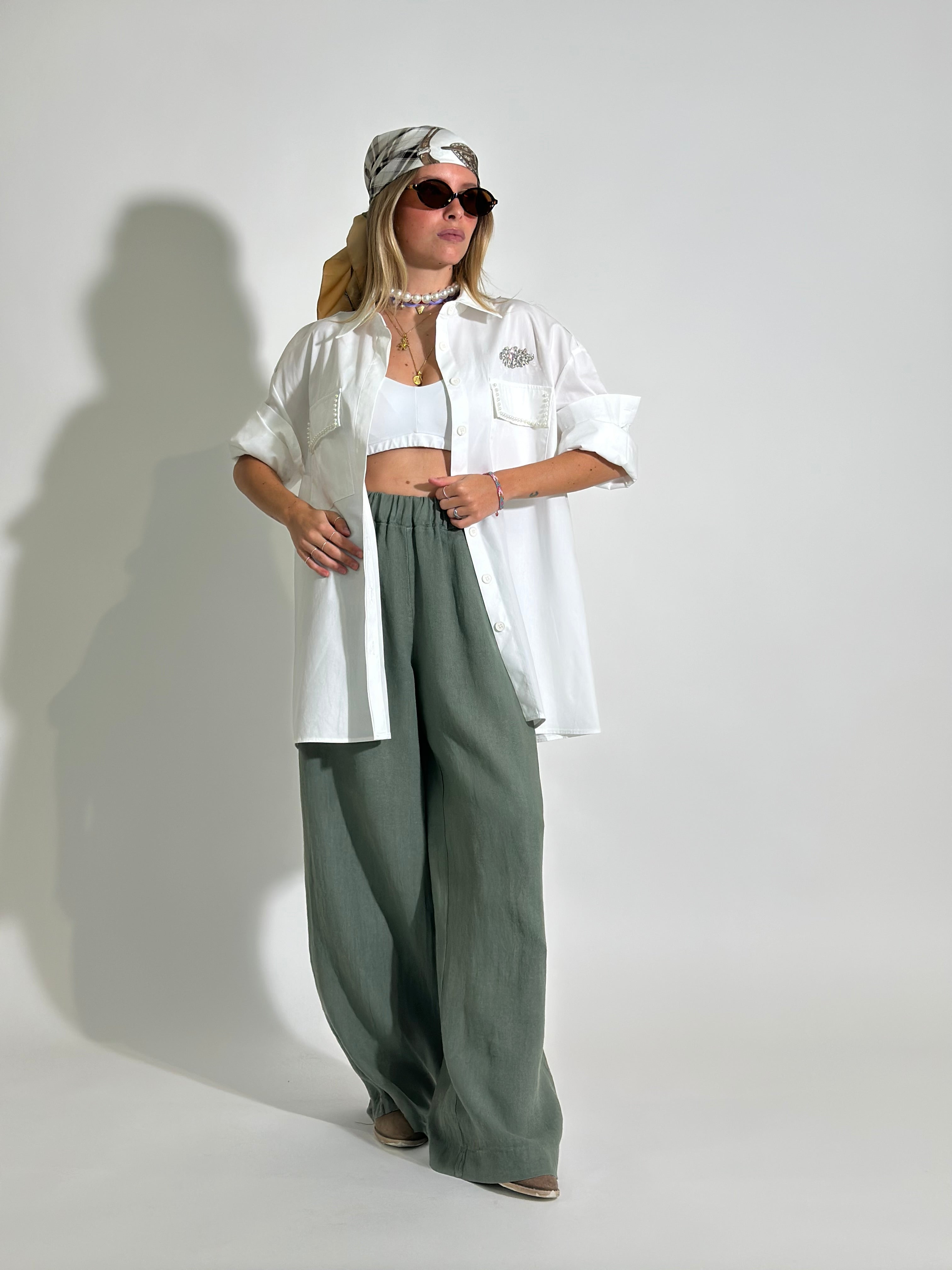 Pantalone lino 78223 VERDE