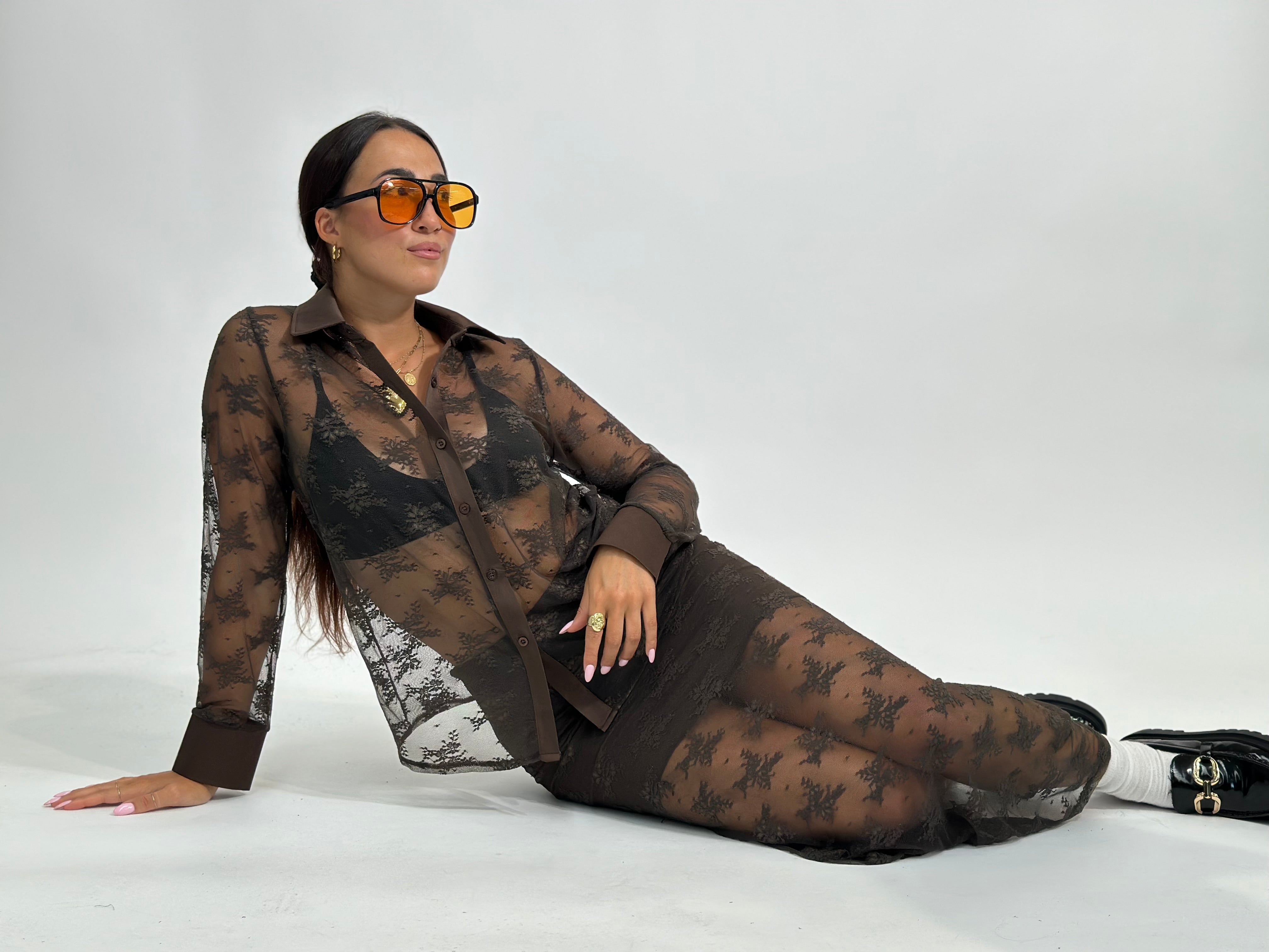 Gonna pizzo L5087 MARRONE