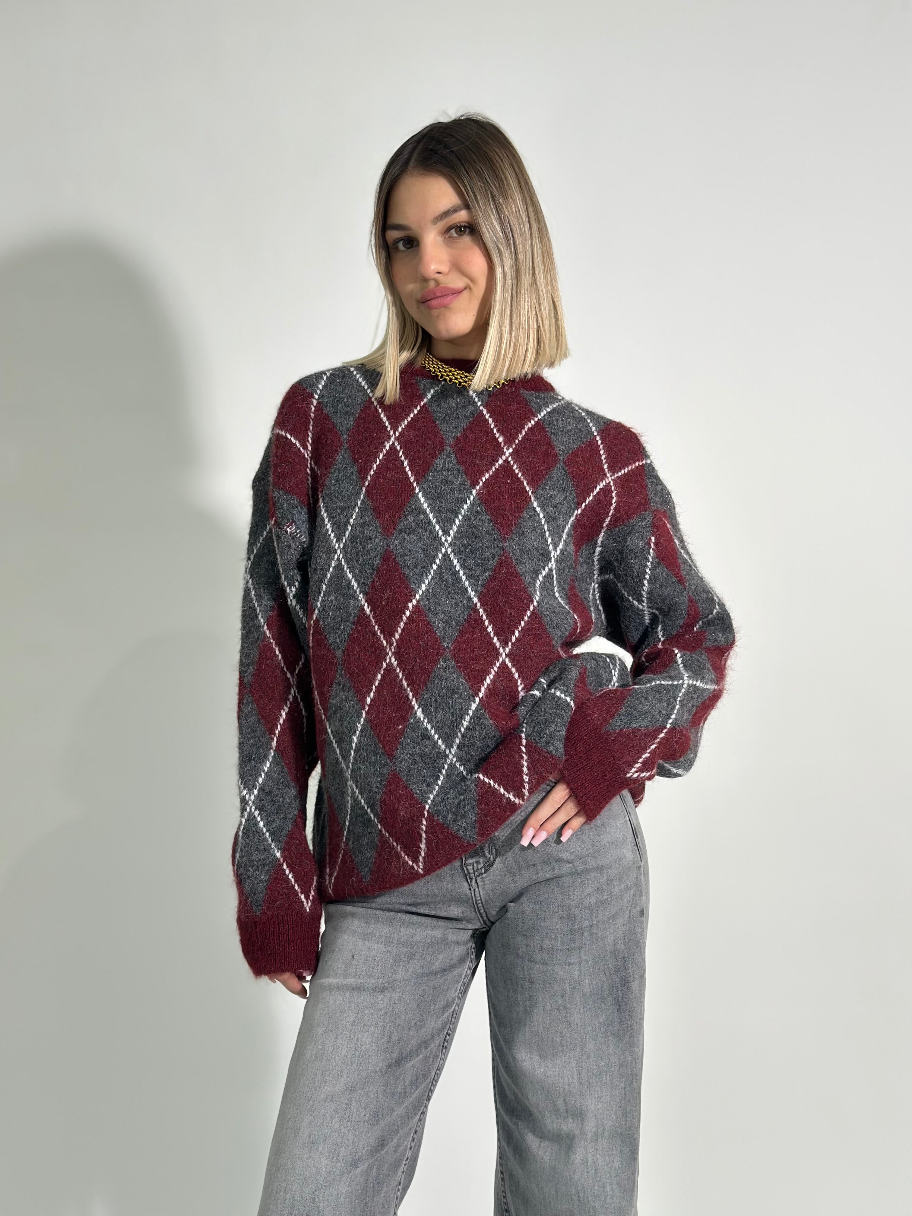 Maglia fluffy rombi 6651 BURGUNDY