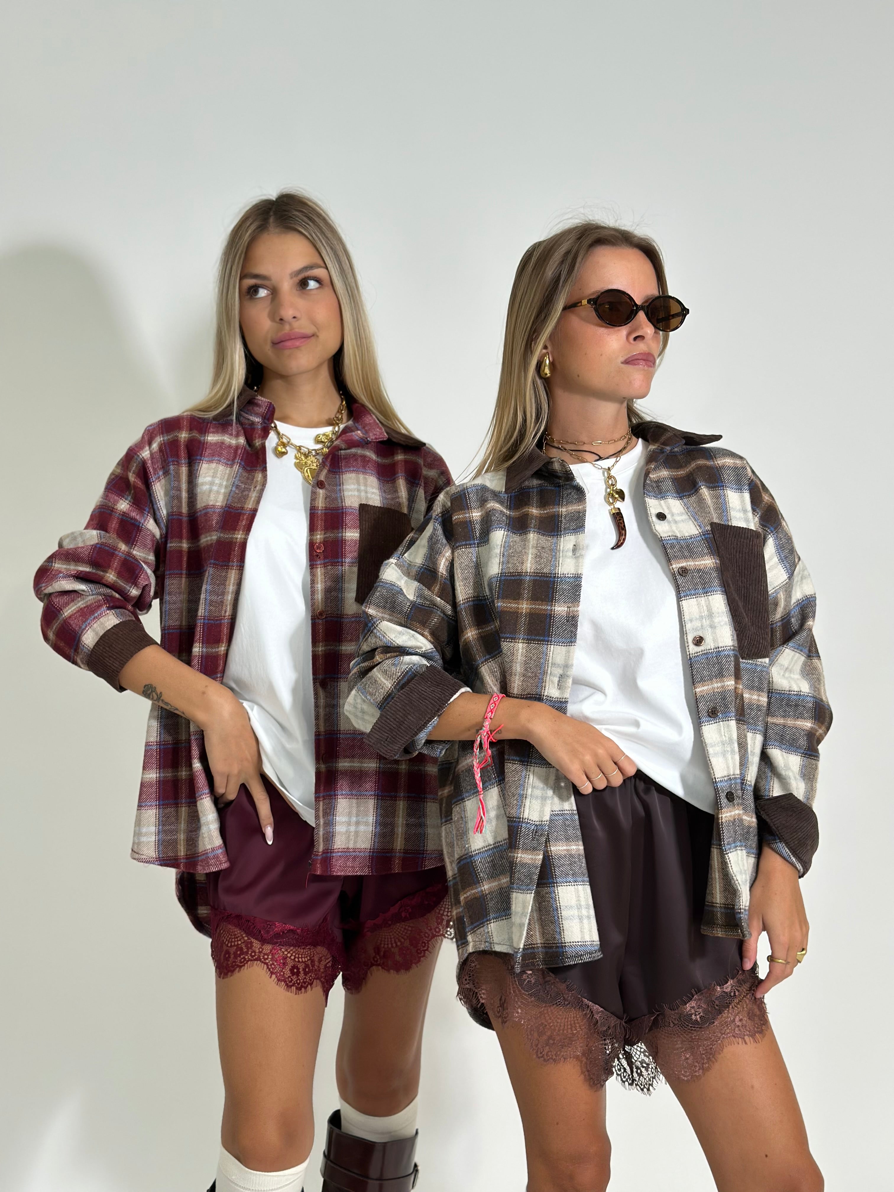 Camicia check velluto 25683 BURGUNDY