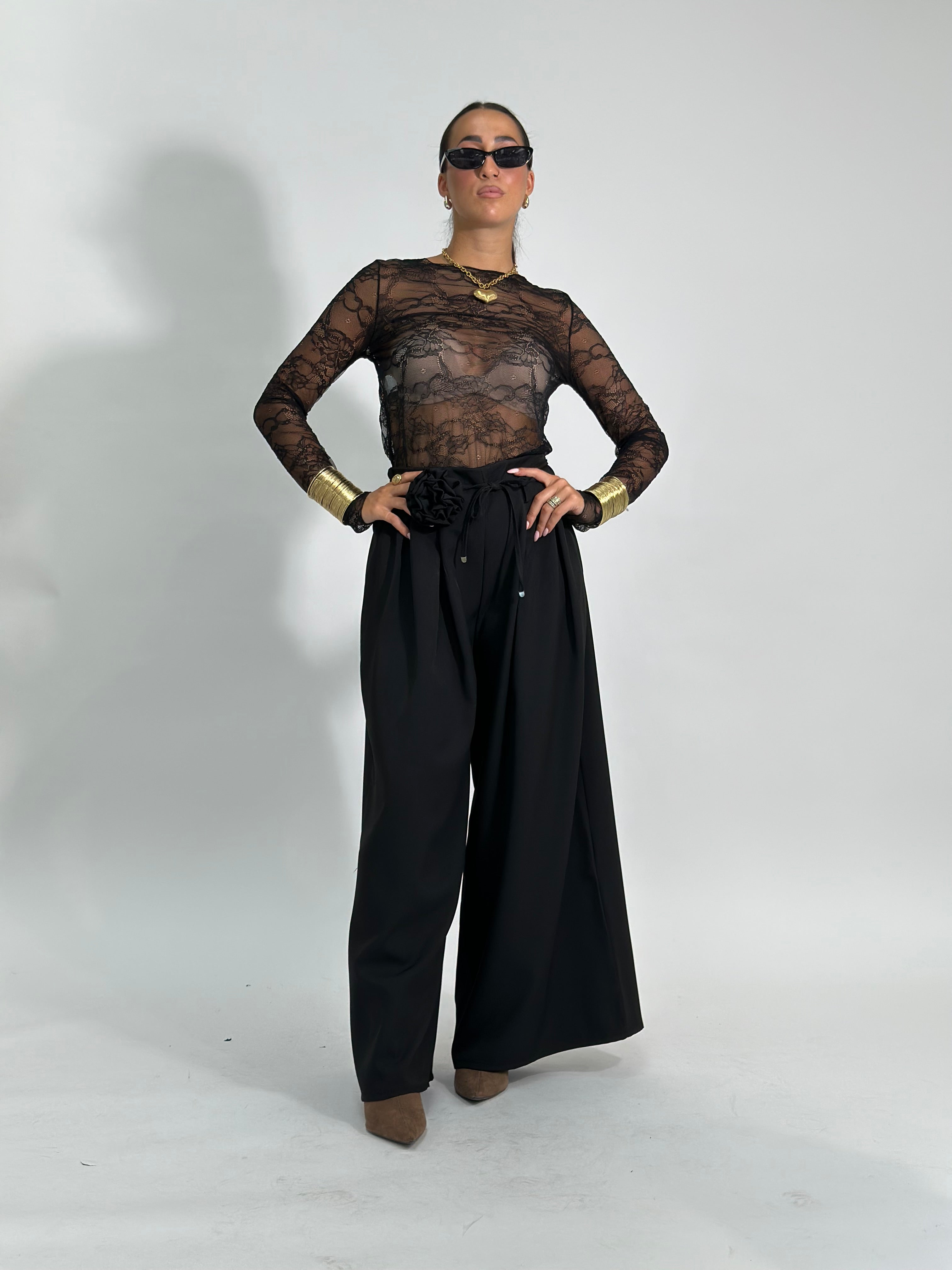Pantalone fiore 25603 NERO