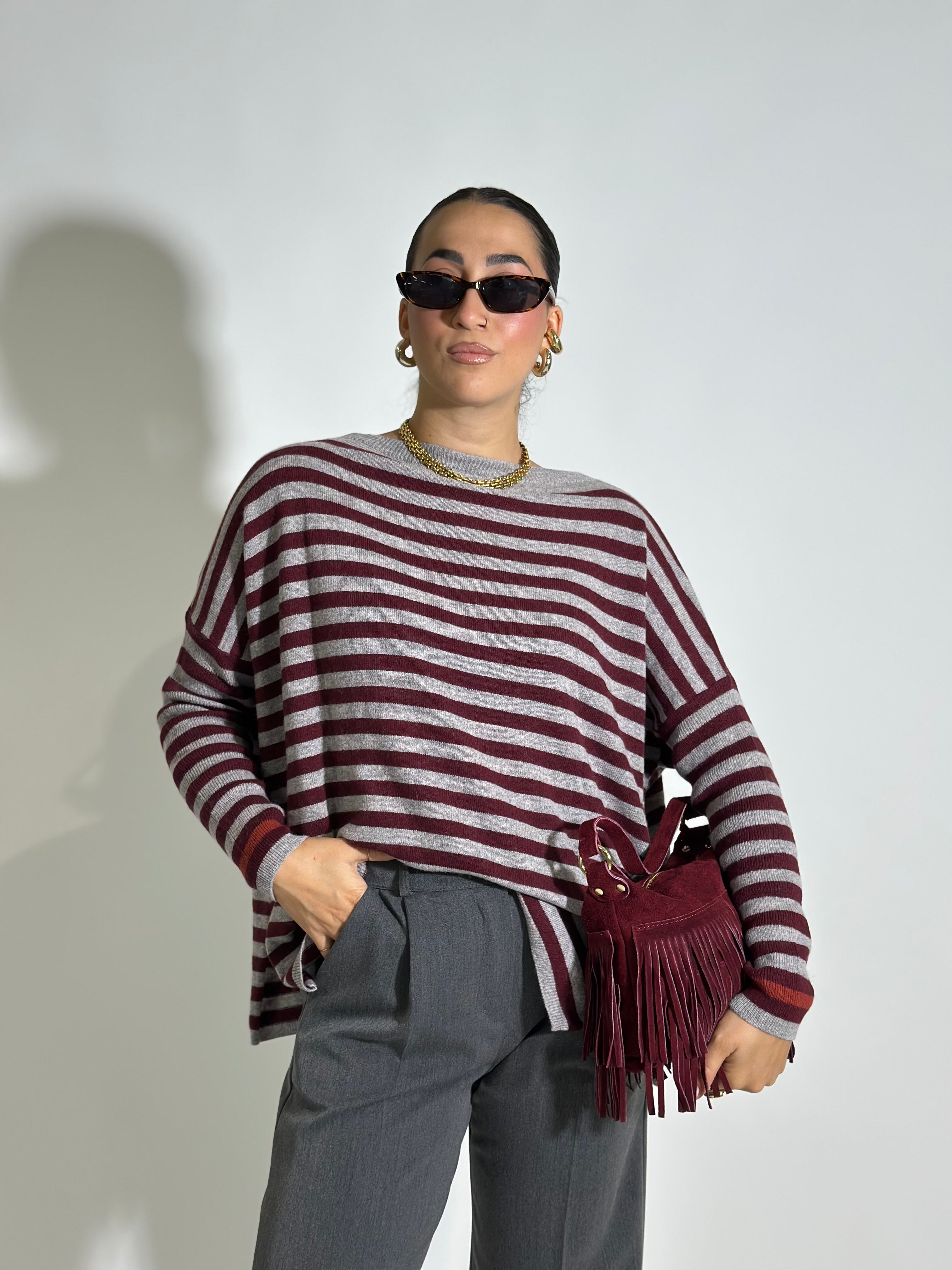 Maglia cashmere blend riga 10225 GRIGIO