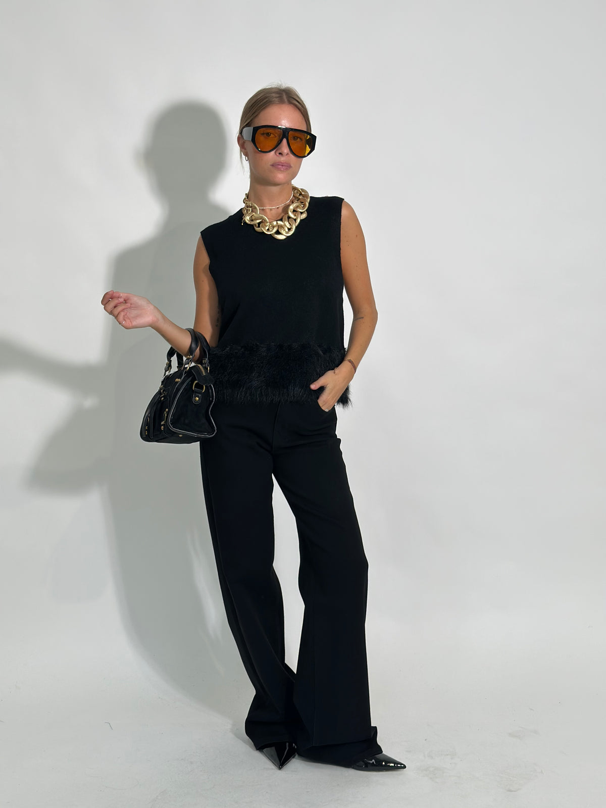 jeans wide leg H3873-5 NERO