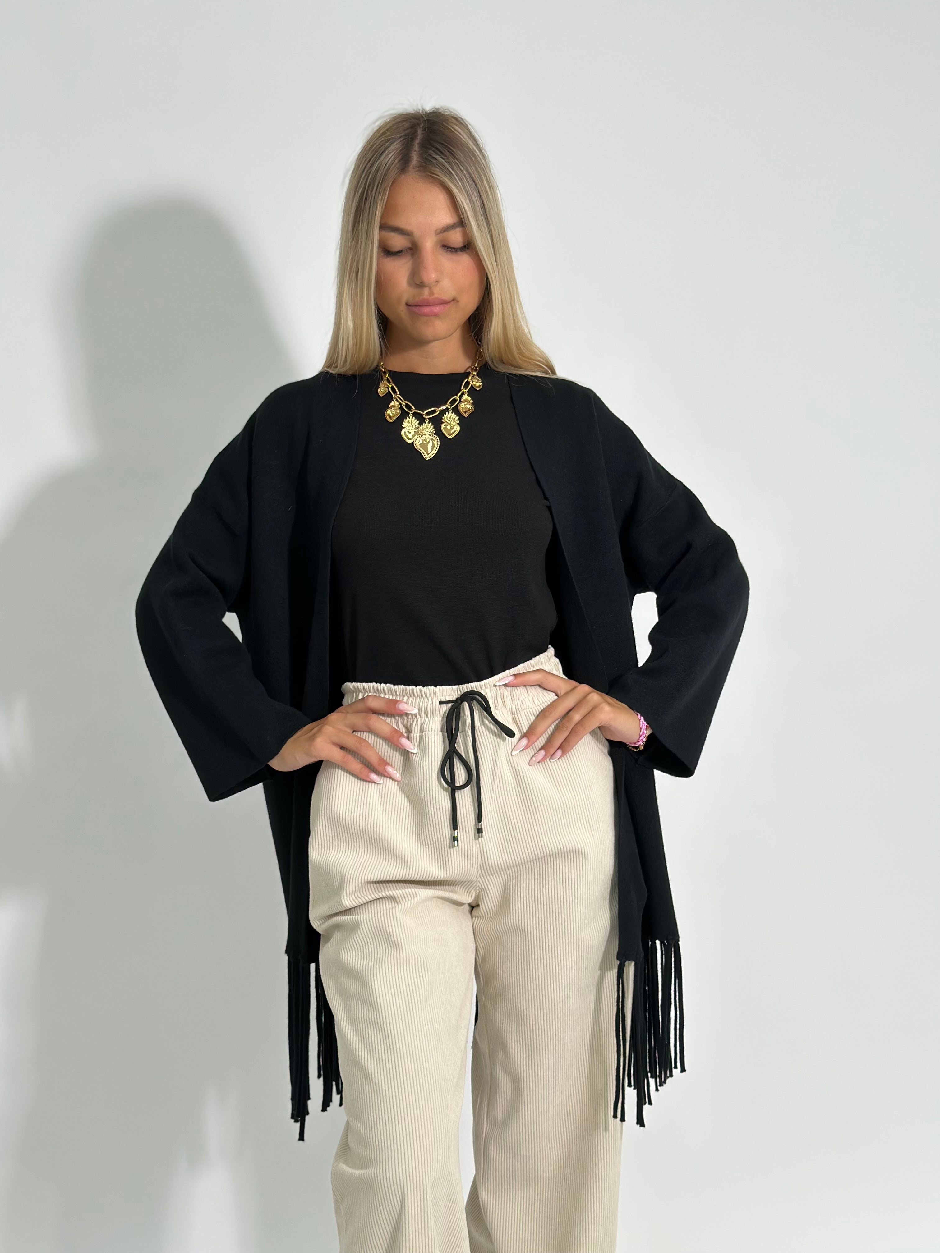 Cardigan frange DL7296 NERO