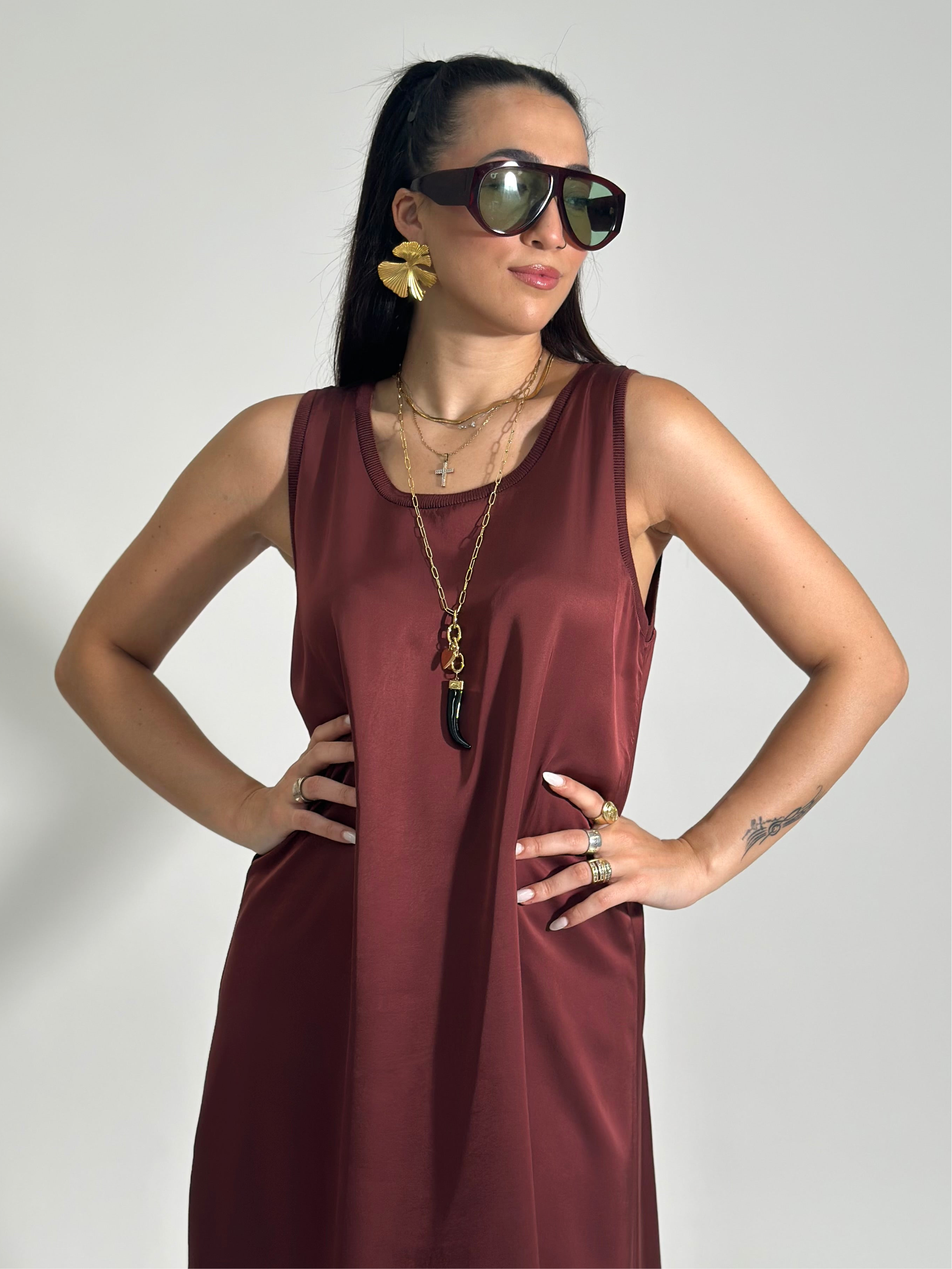 Abito satin T10199 BORDO'