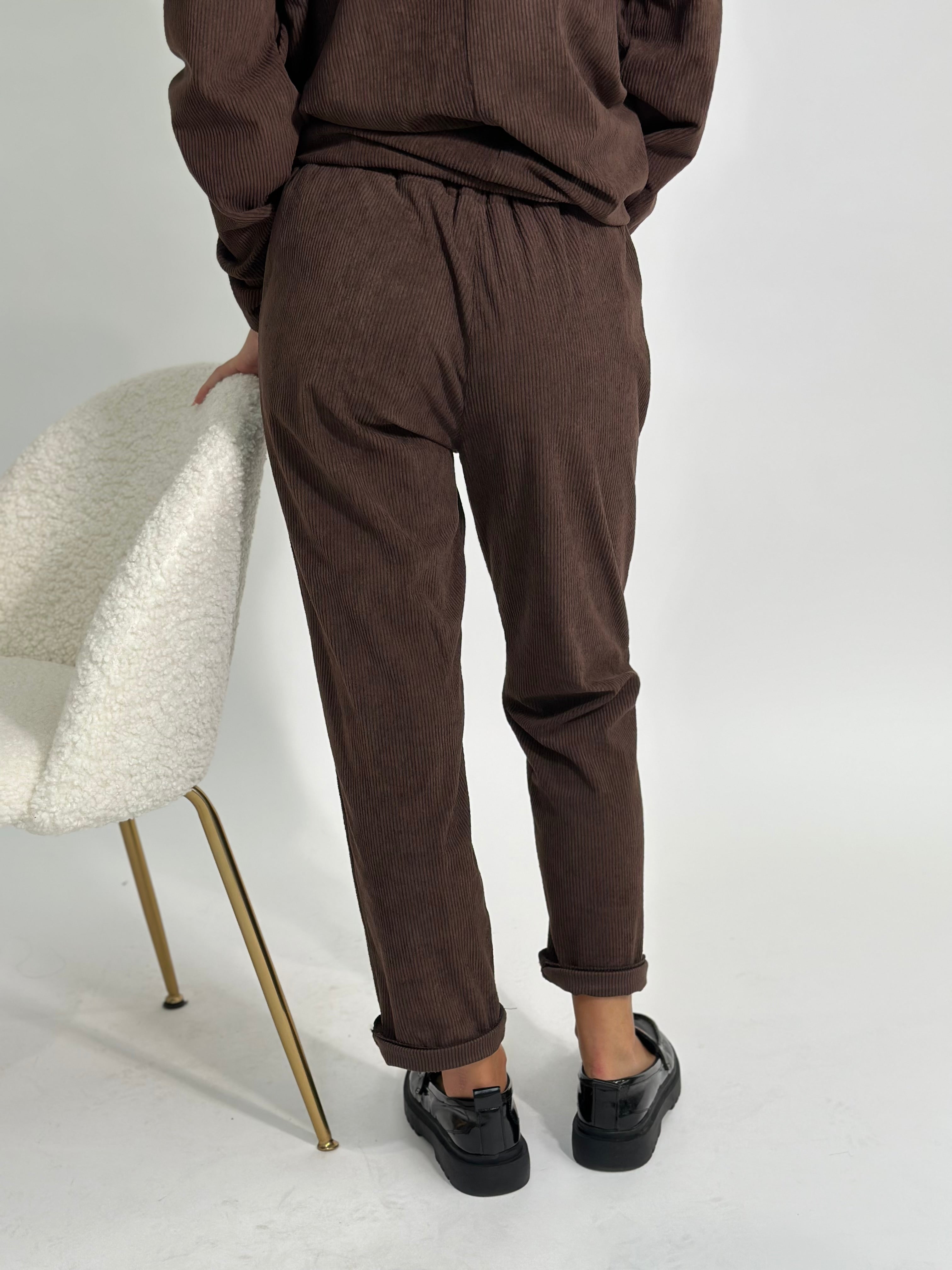 Pantalone velluto cintura 25337 MARRONE