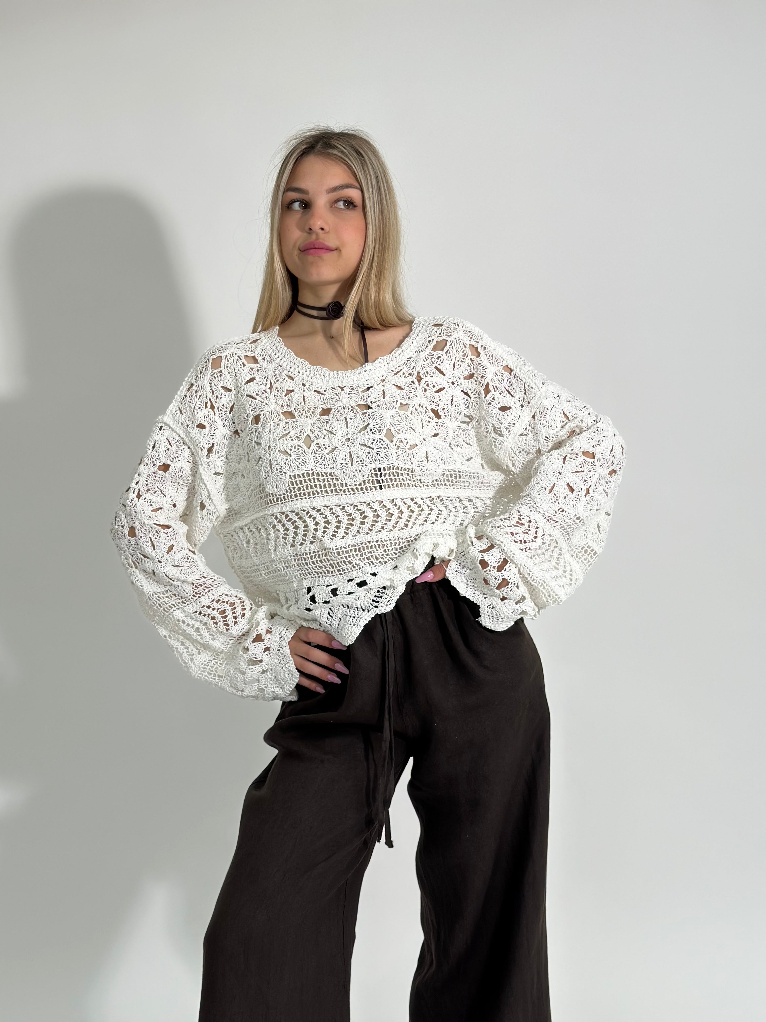 Maglia crochet ZS28087 PANNA