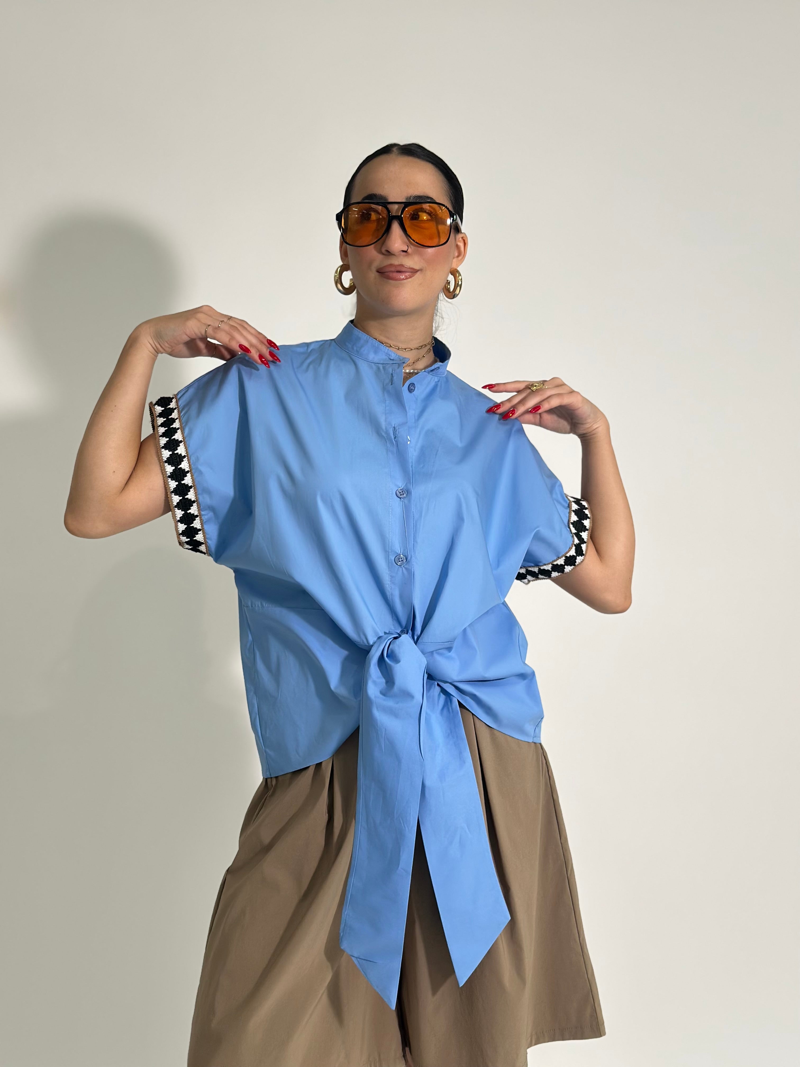 Camicia ricami 01787 AZZURRO