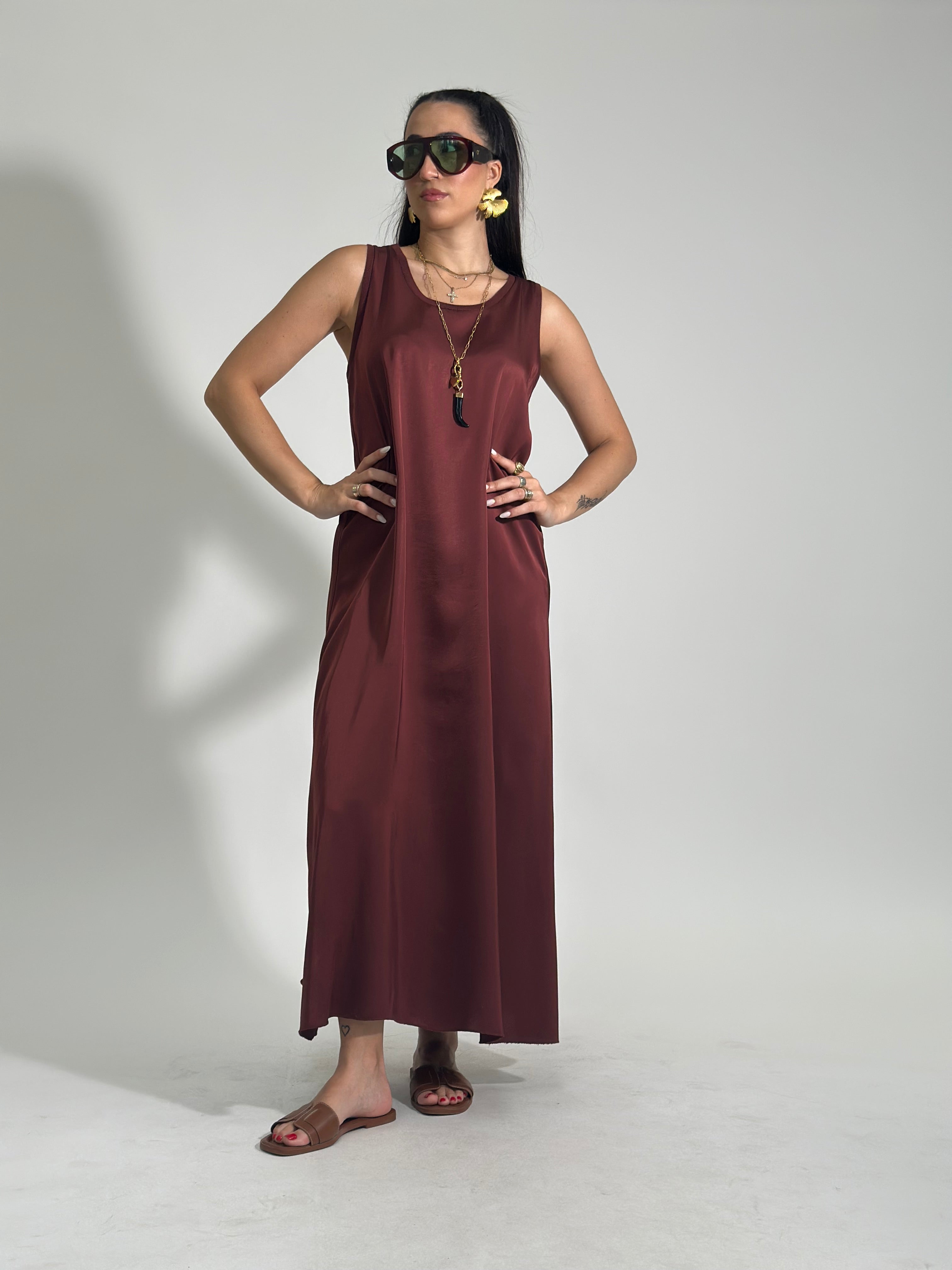 Abito satin T10199 BORDO'