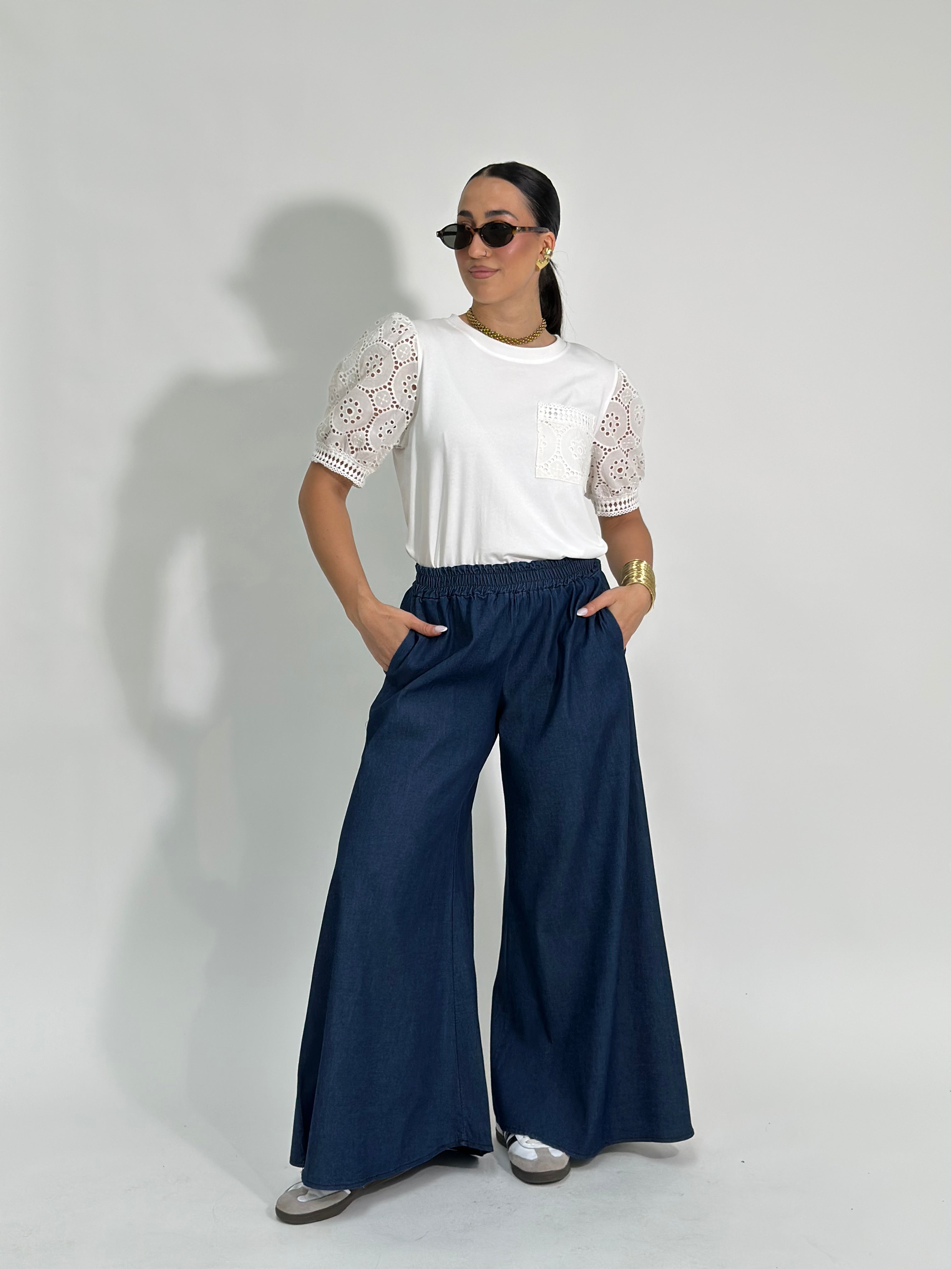 Pantalone chambray palazzo 2325