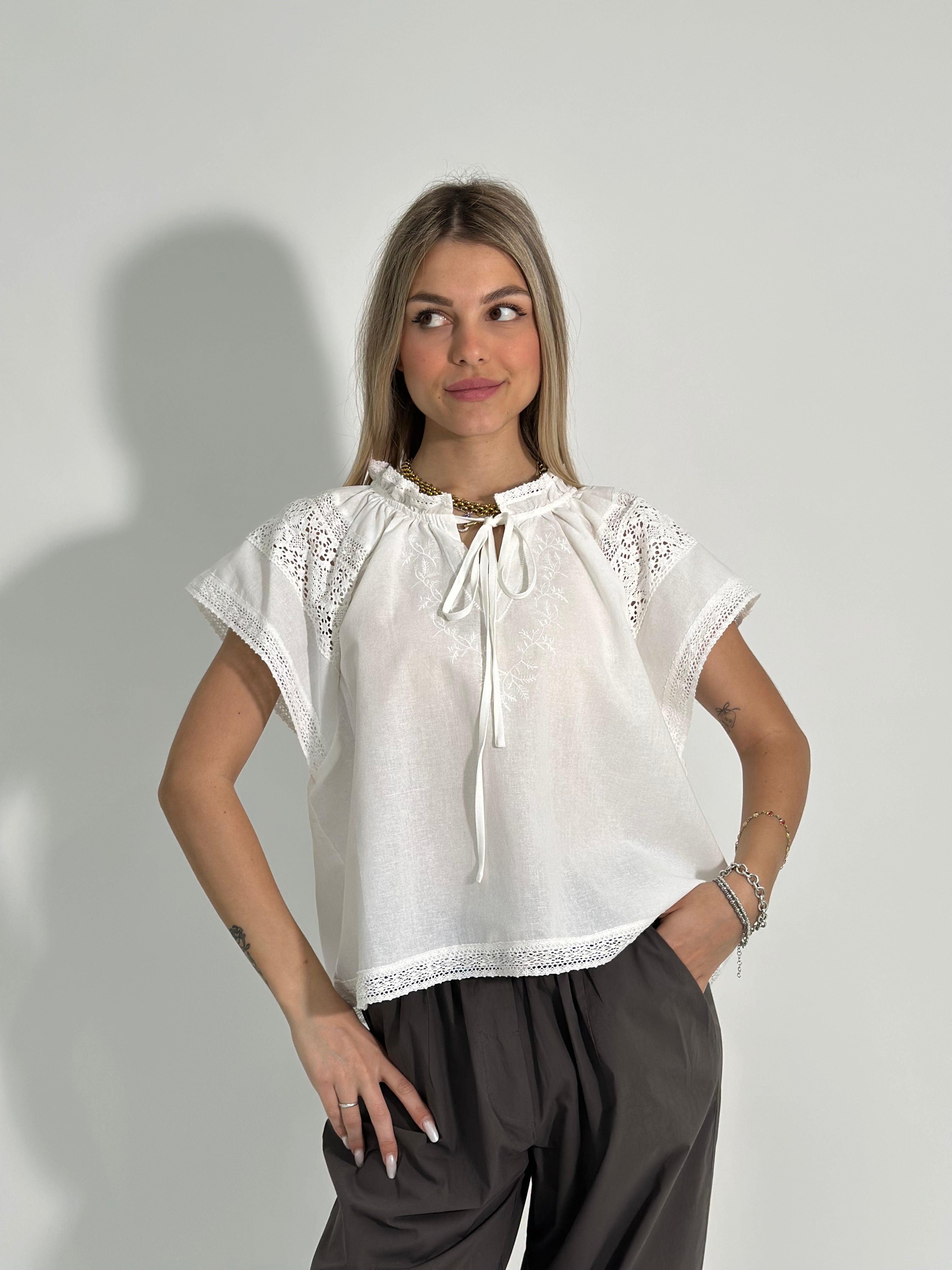 Camicia lino + pizzo K859