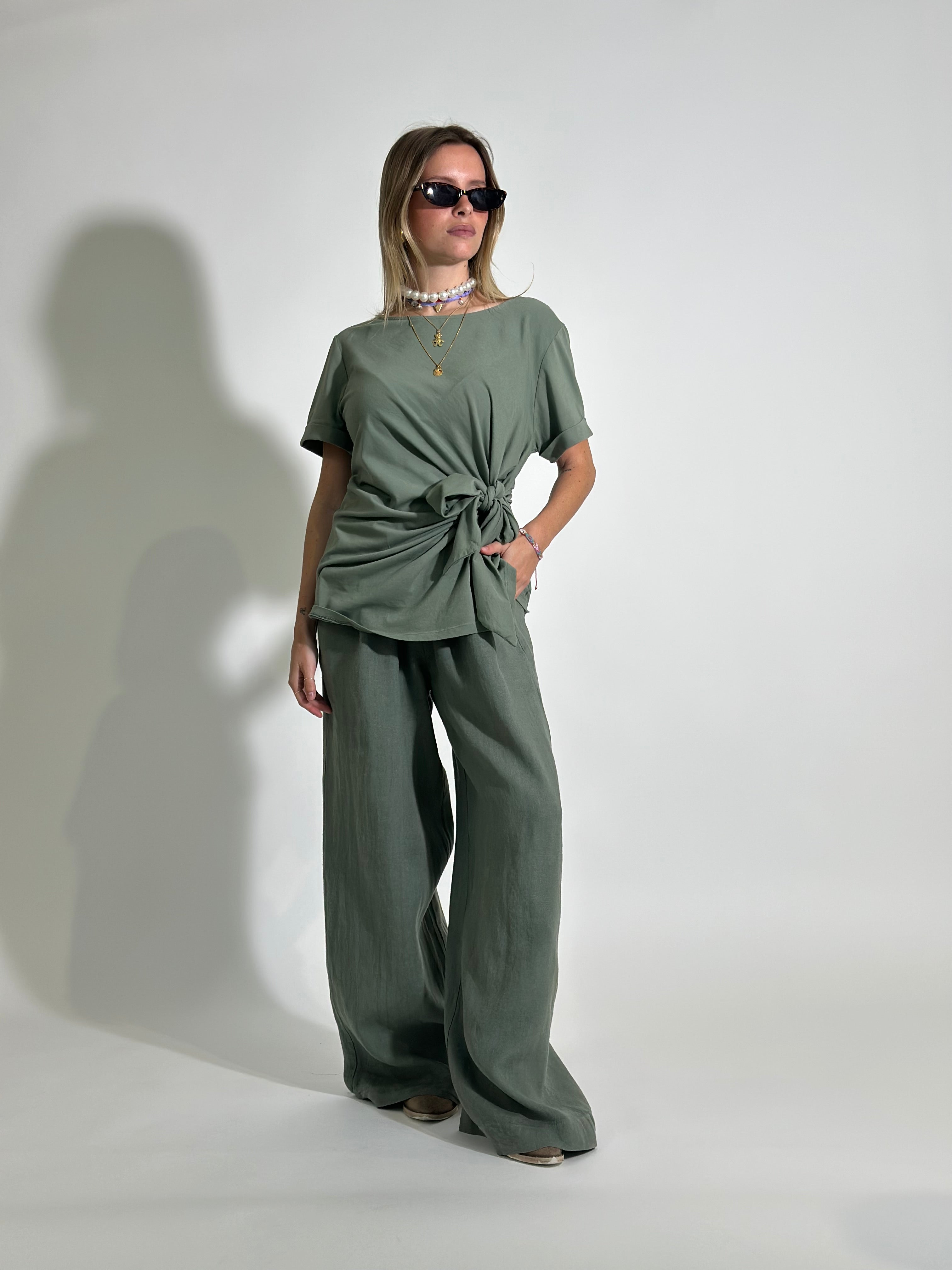 Pantalone lino 78223 VERDE