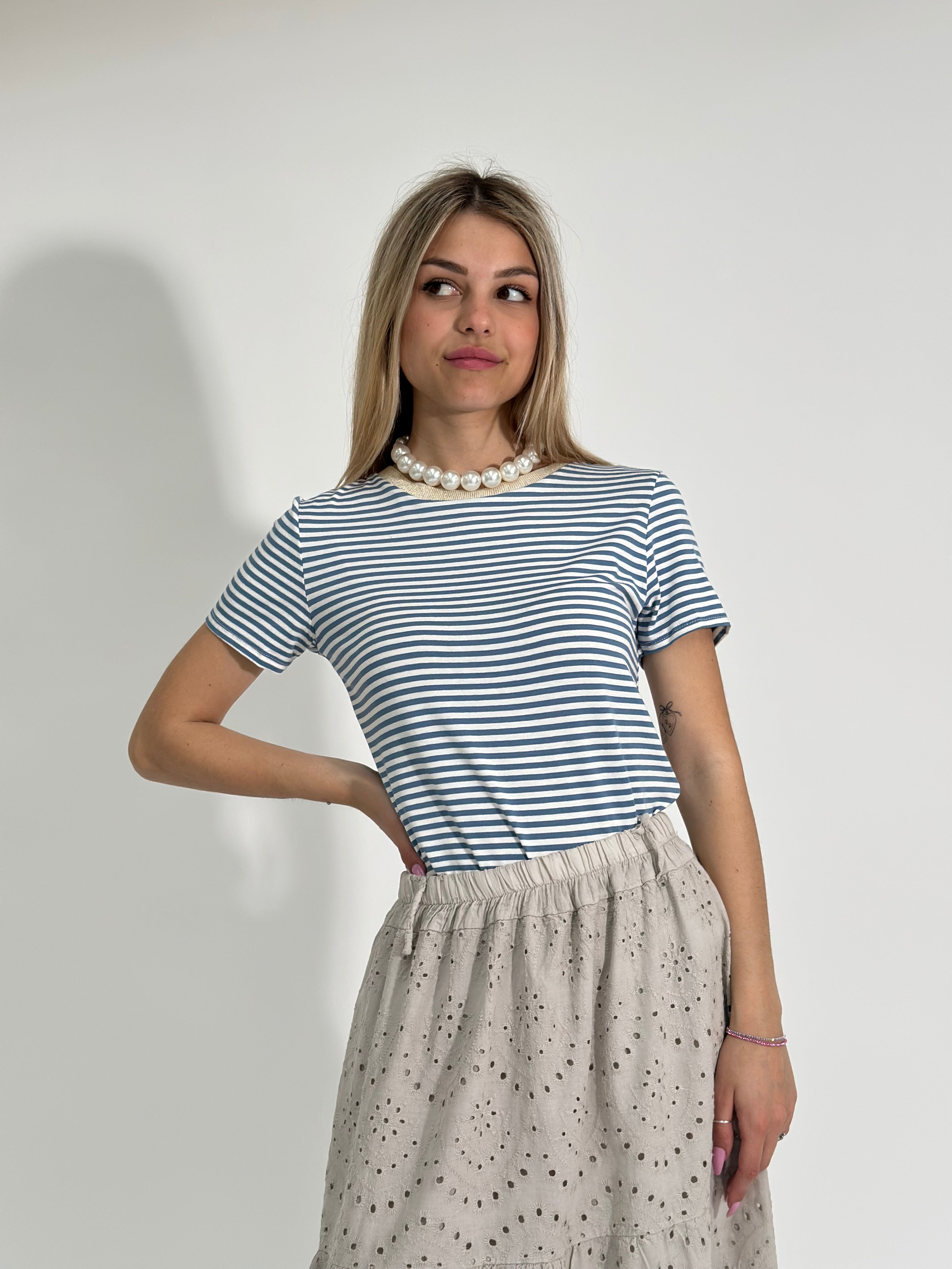 T-shirt righe 24504 CIELO