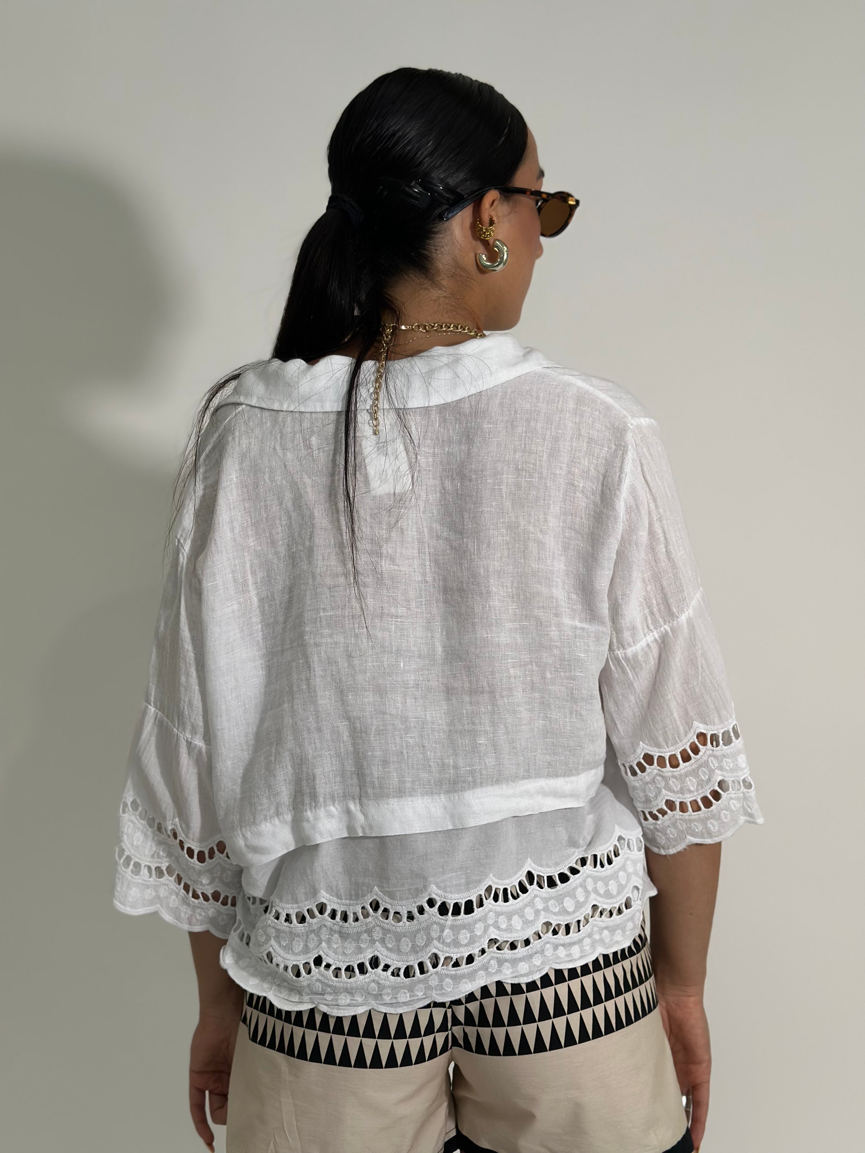 Camicia lino + sangallo 1788 BIANCO