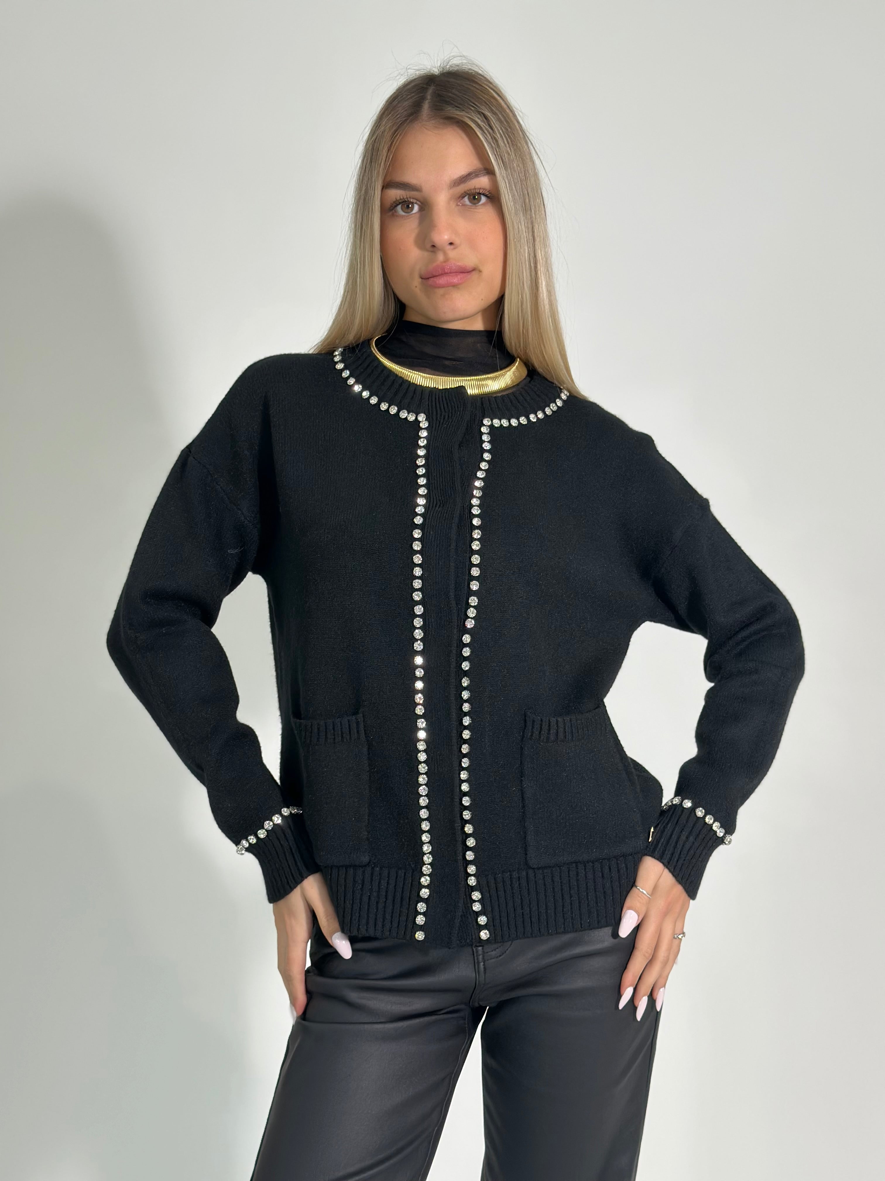 Cardigan strass J28108 NERO