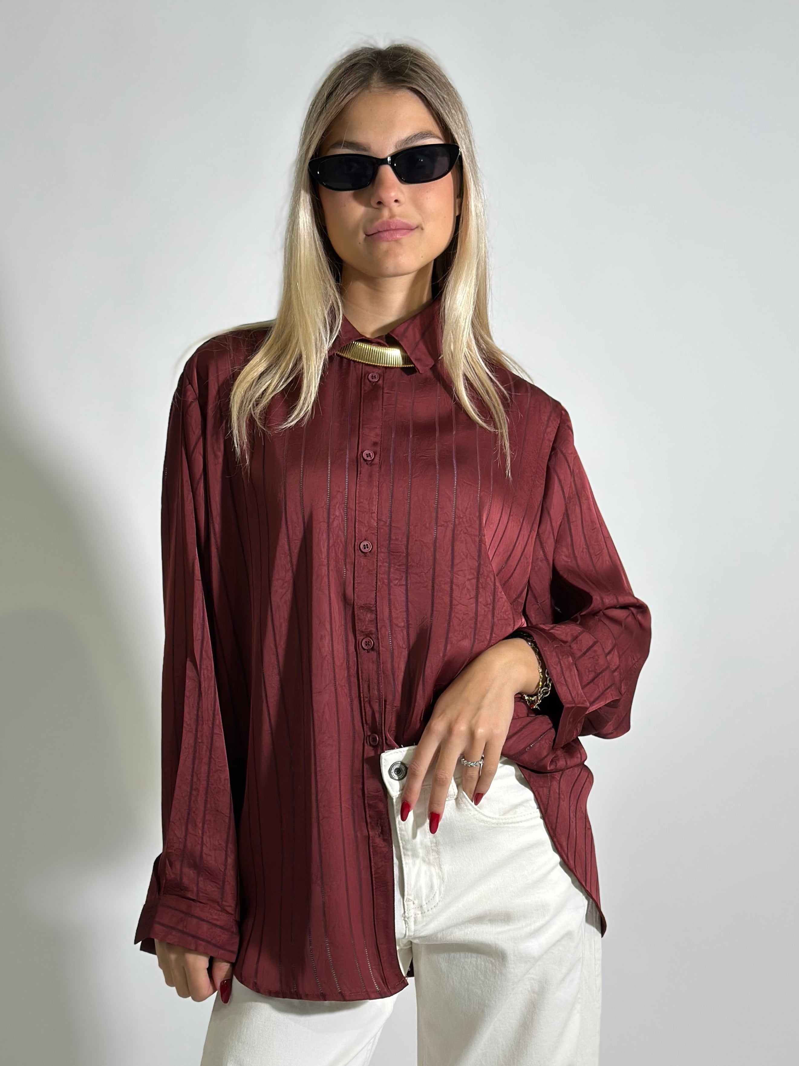 Camicia satin ottoman 2584 BURGUNDY
