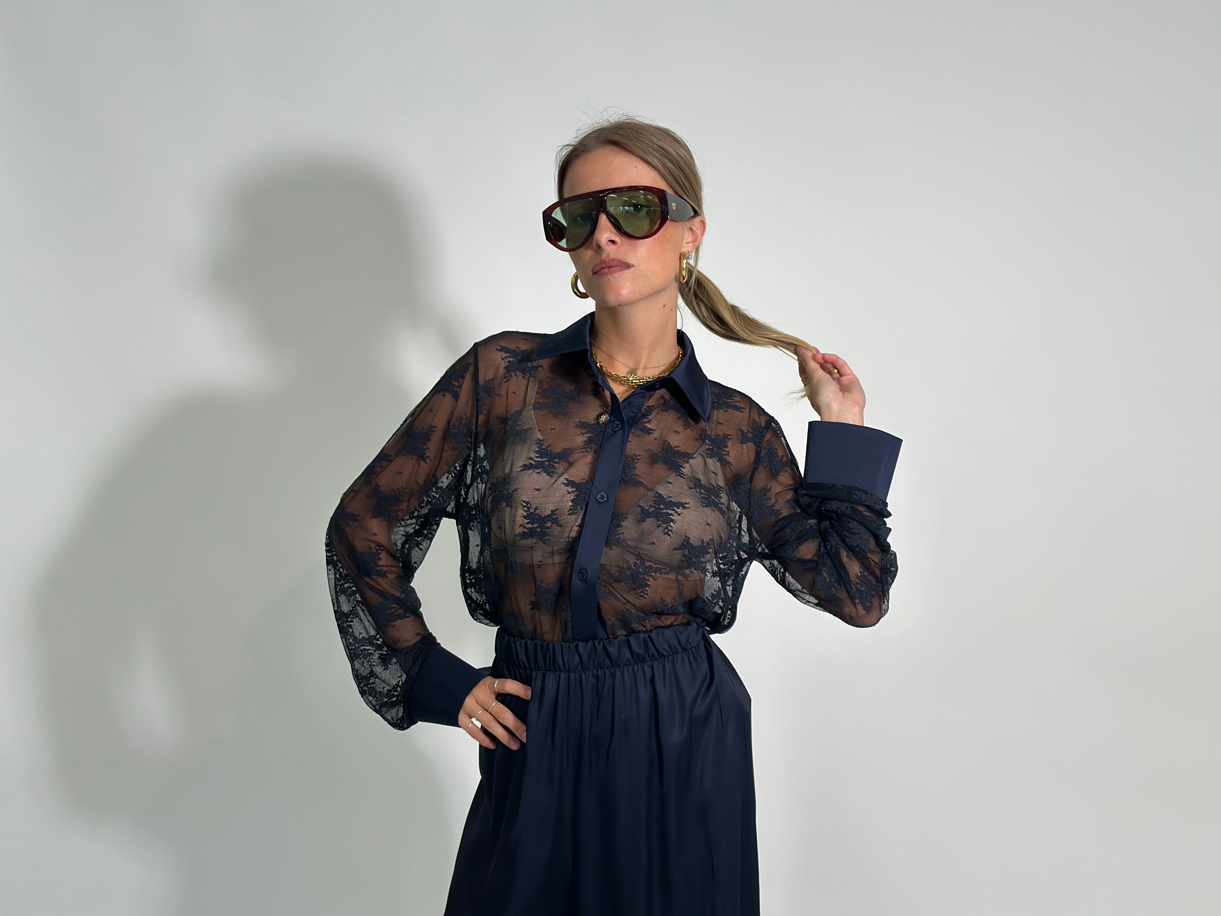 Camicia pizzo L3160 BLU