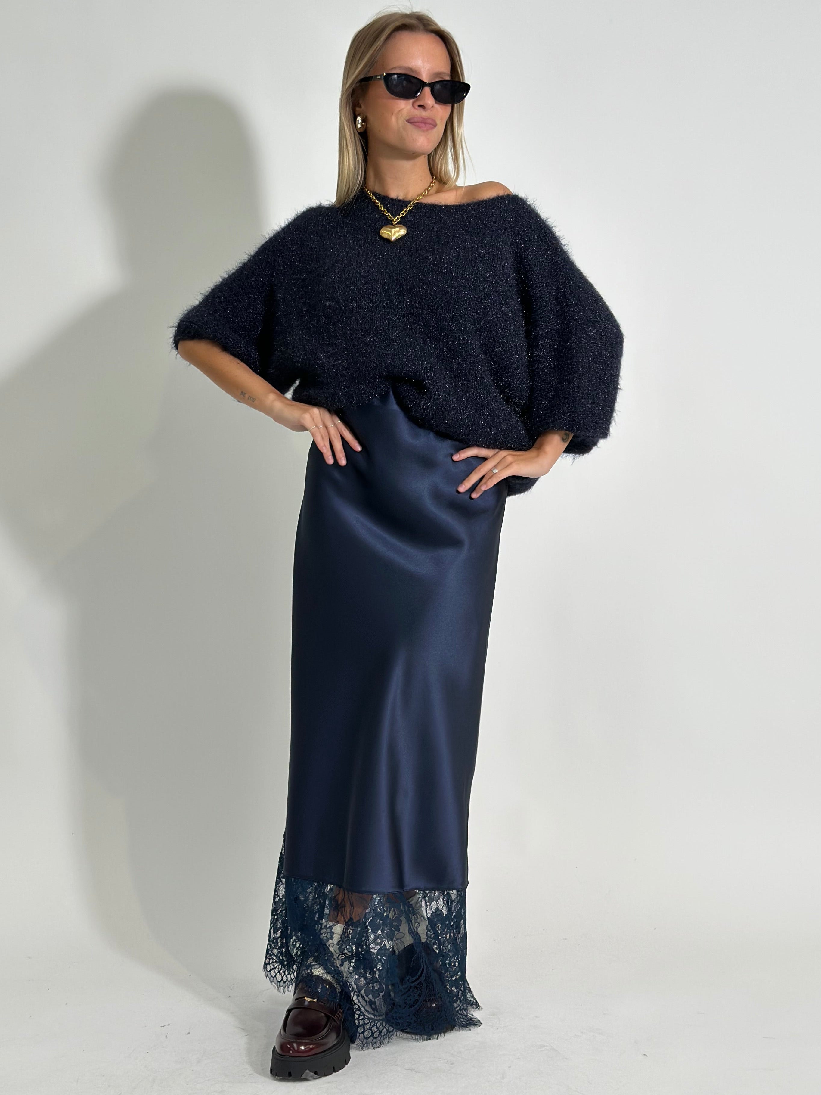 Gonna satin pizzo 4169 BLU