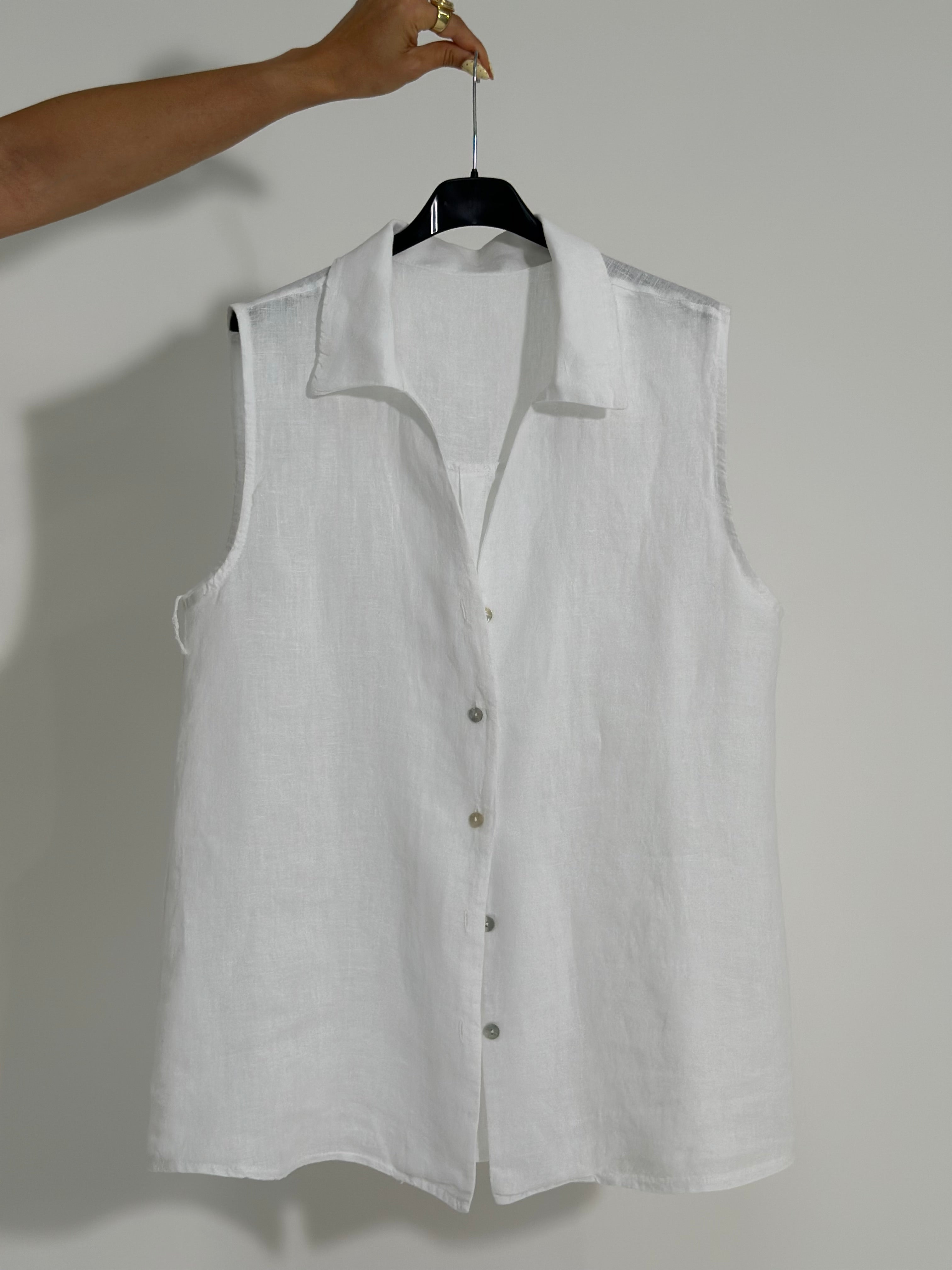 Camicia lino smanicata 5611 BIANCO