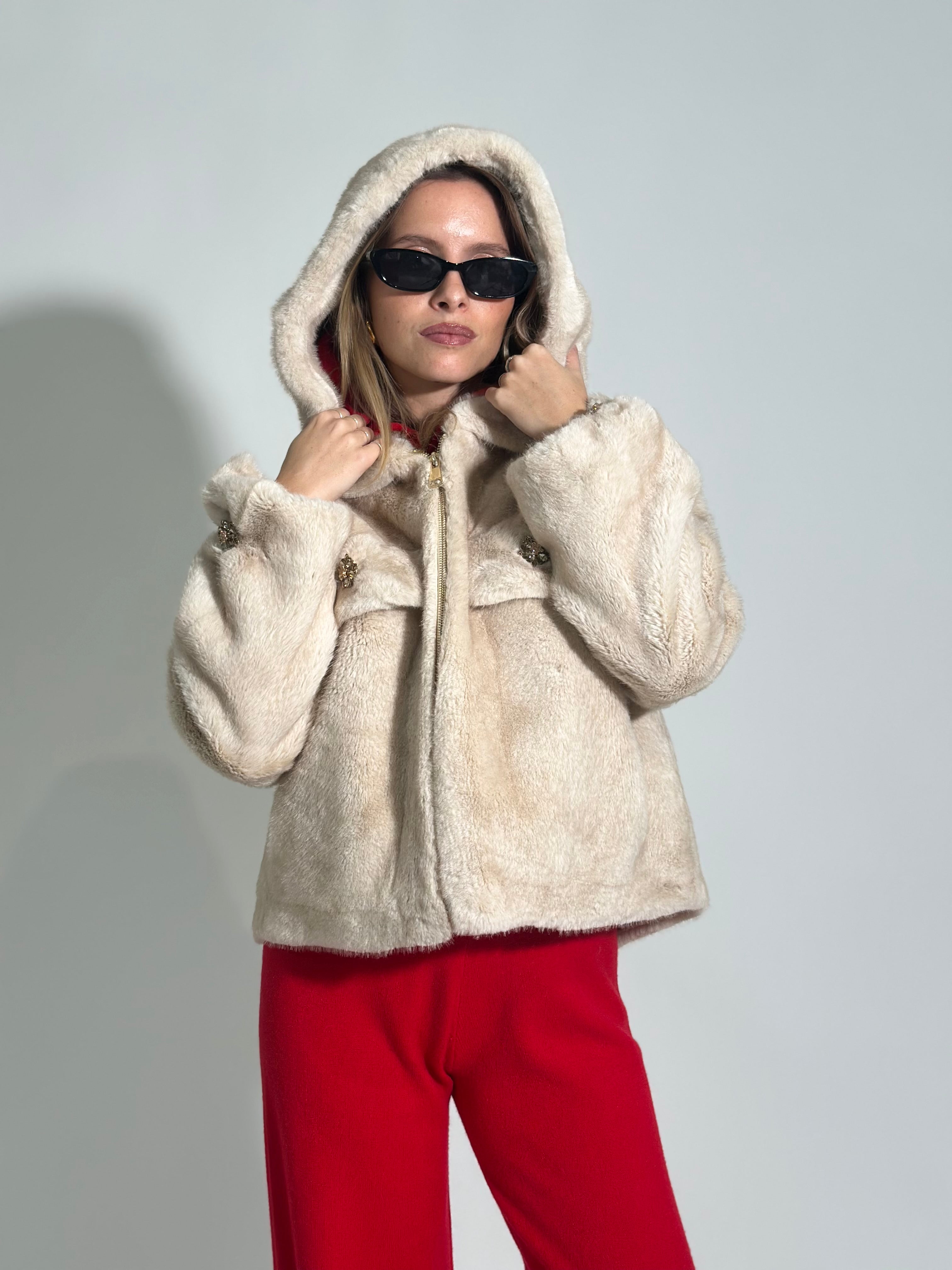 Pelliccia cappuccio Y0216 BEIGE