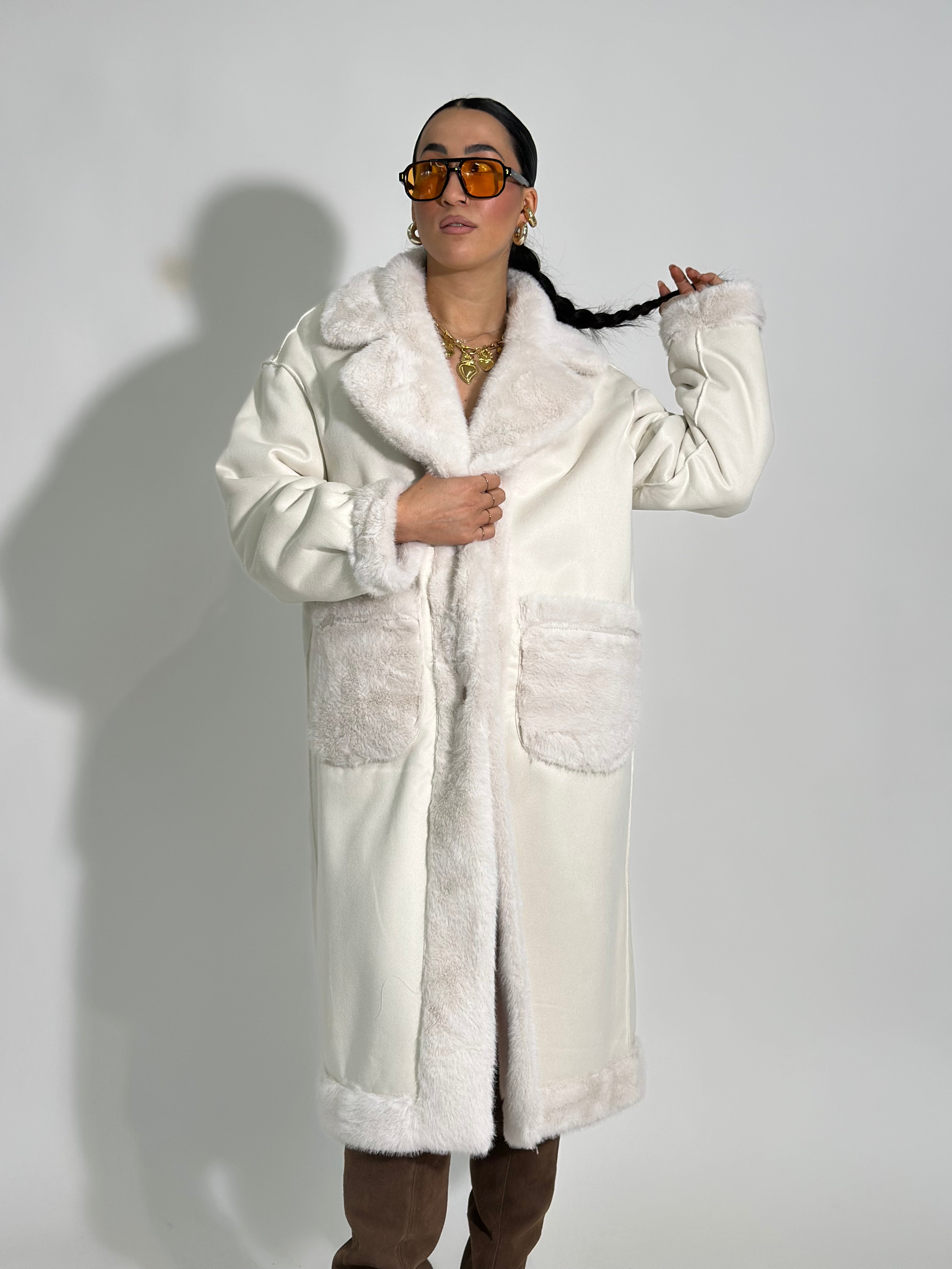 Cappotto double pelliccia TR8556 BIANCO