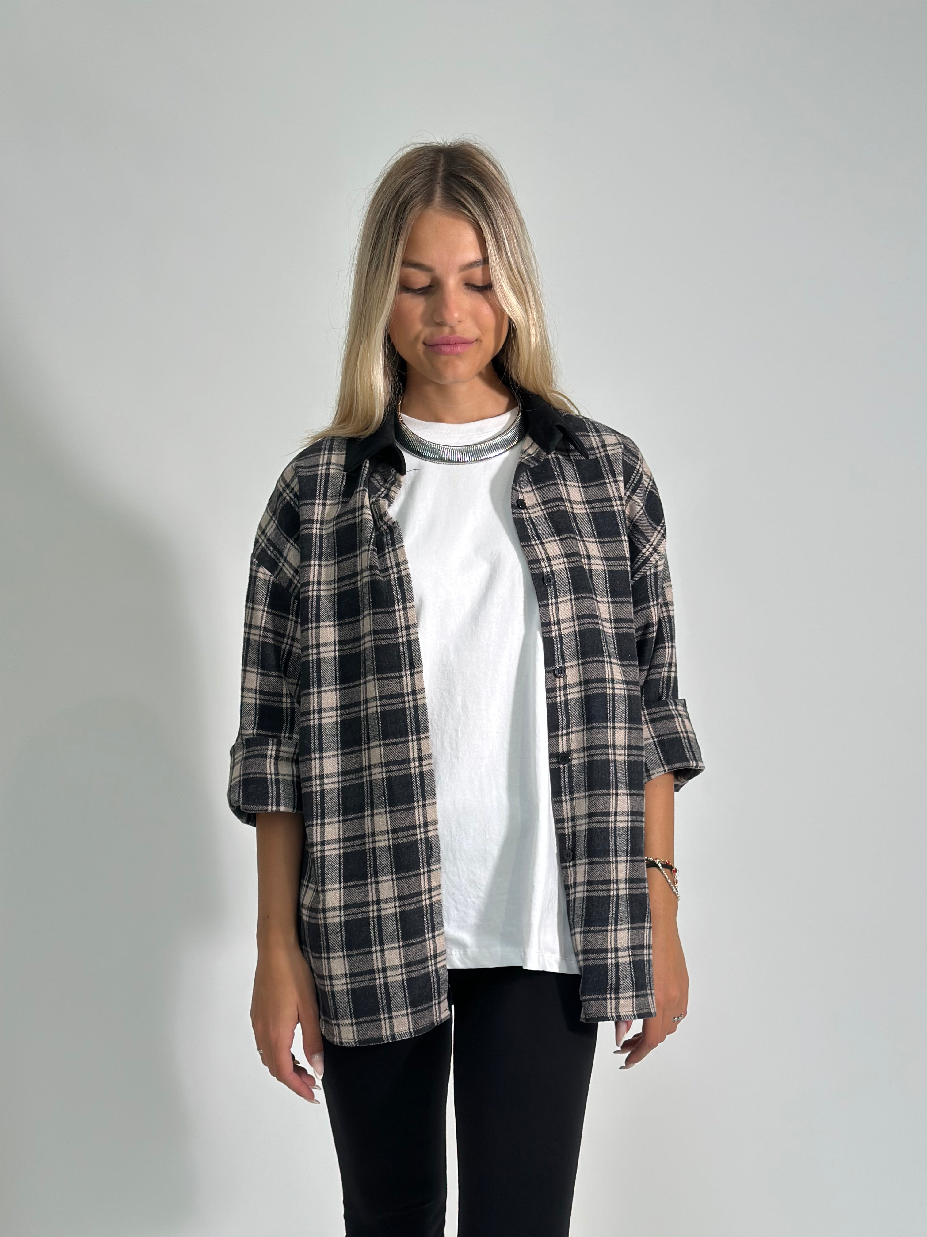 Camicia madras bicolore 51775 NERO