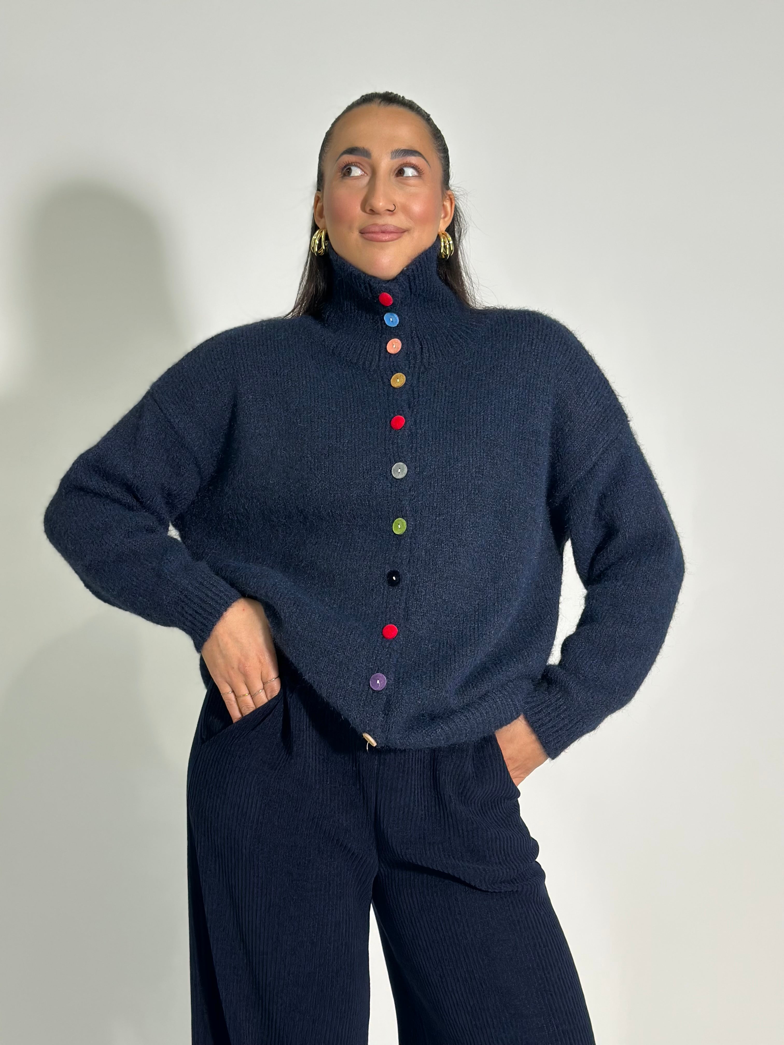 Maglia bottoni color W46790 BLU