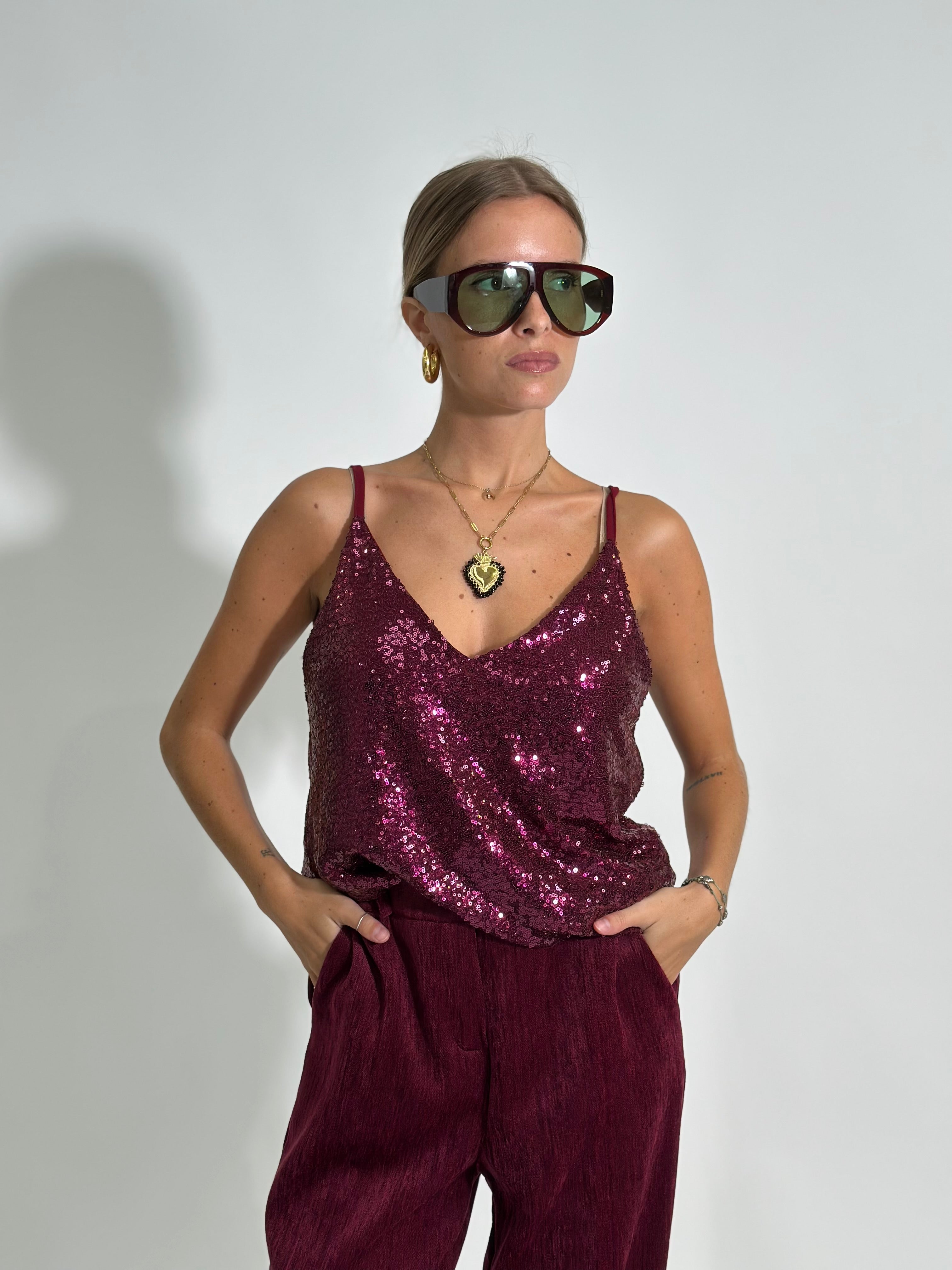 Top paillettes 6695 BORDO'