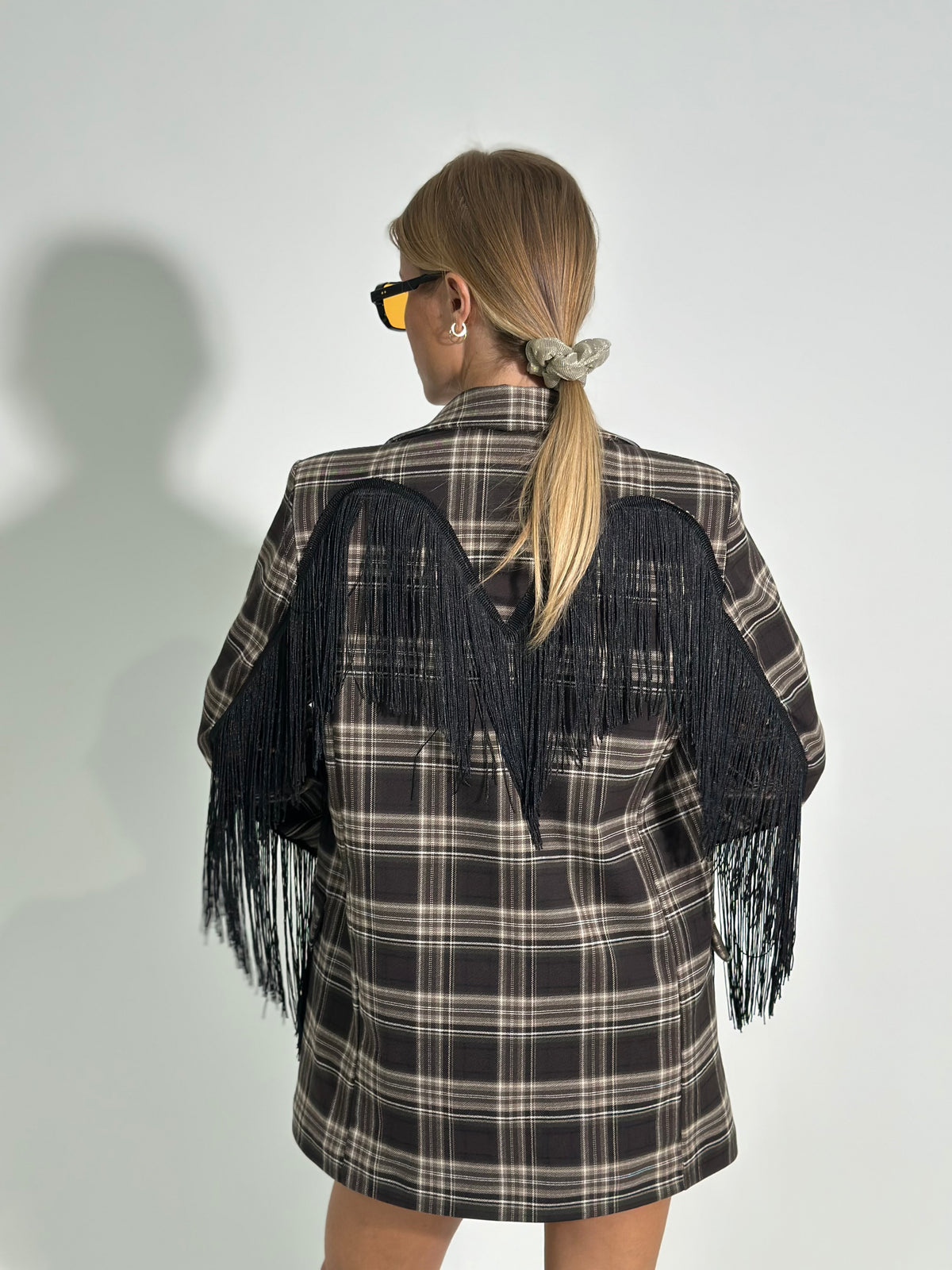 Giacca check frange 29079