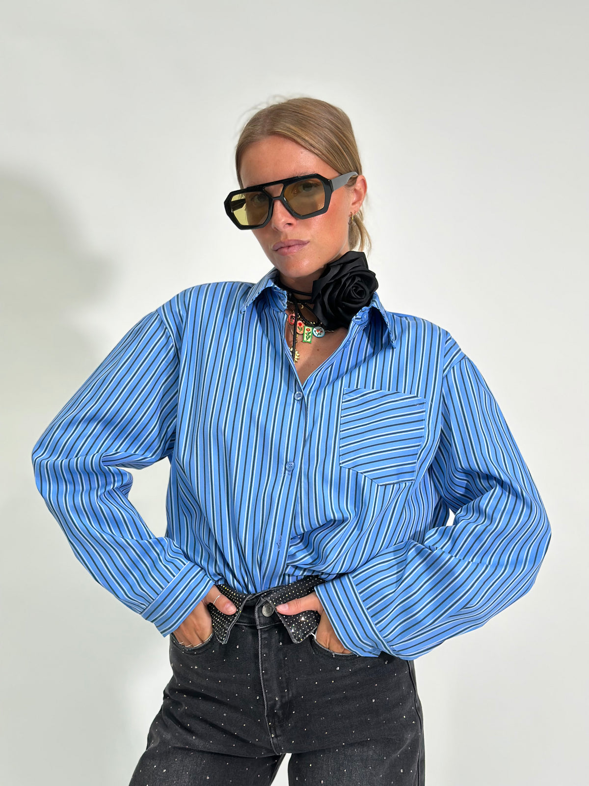Camicia bastoncino over 28813 AZZURRO