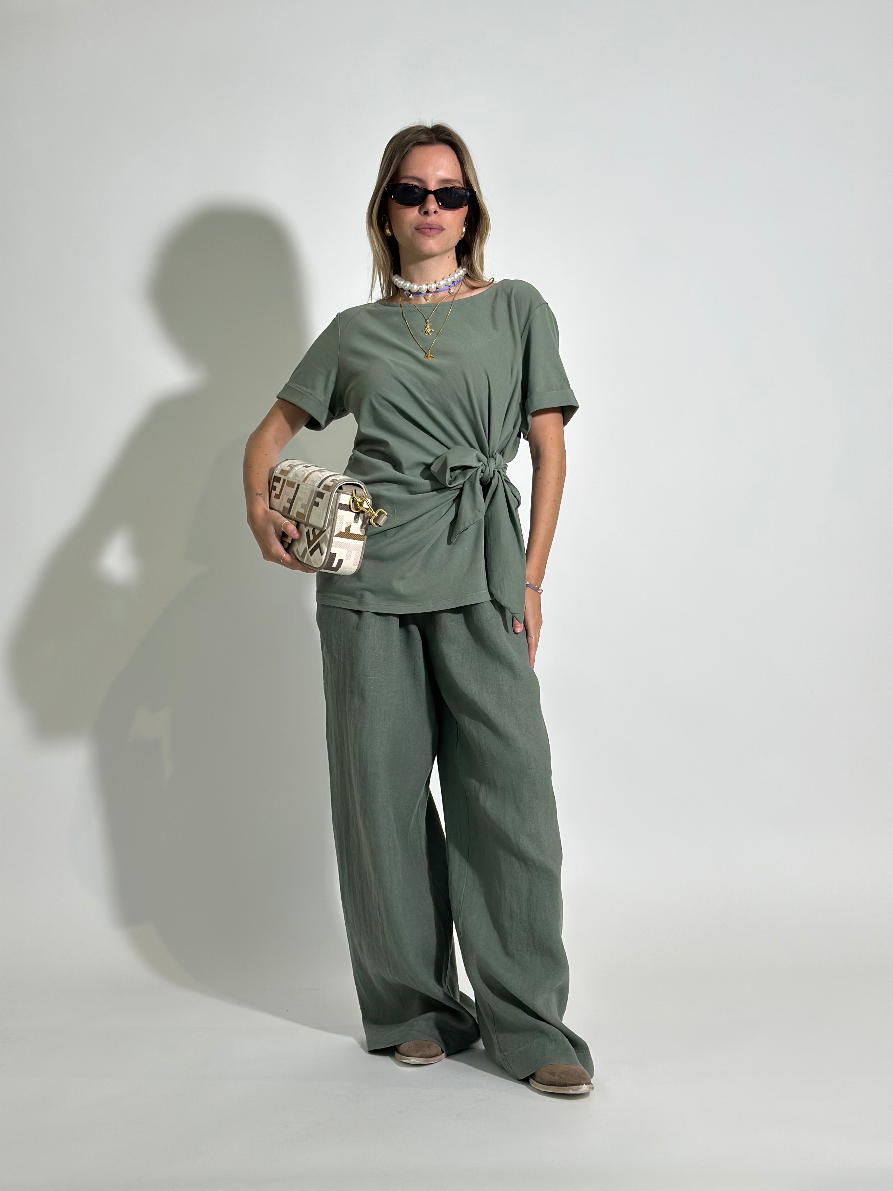 Pantalone lino 78223 VERDE