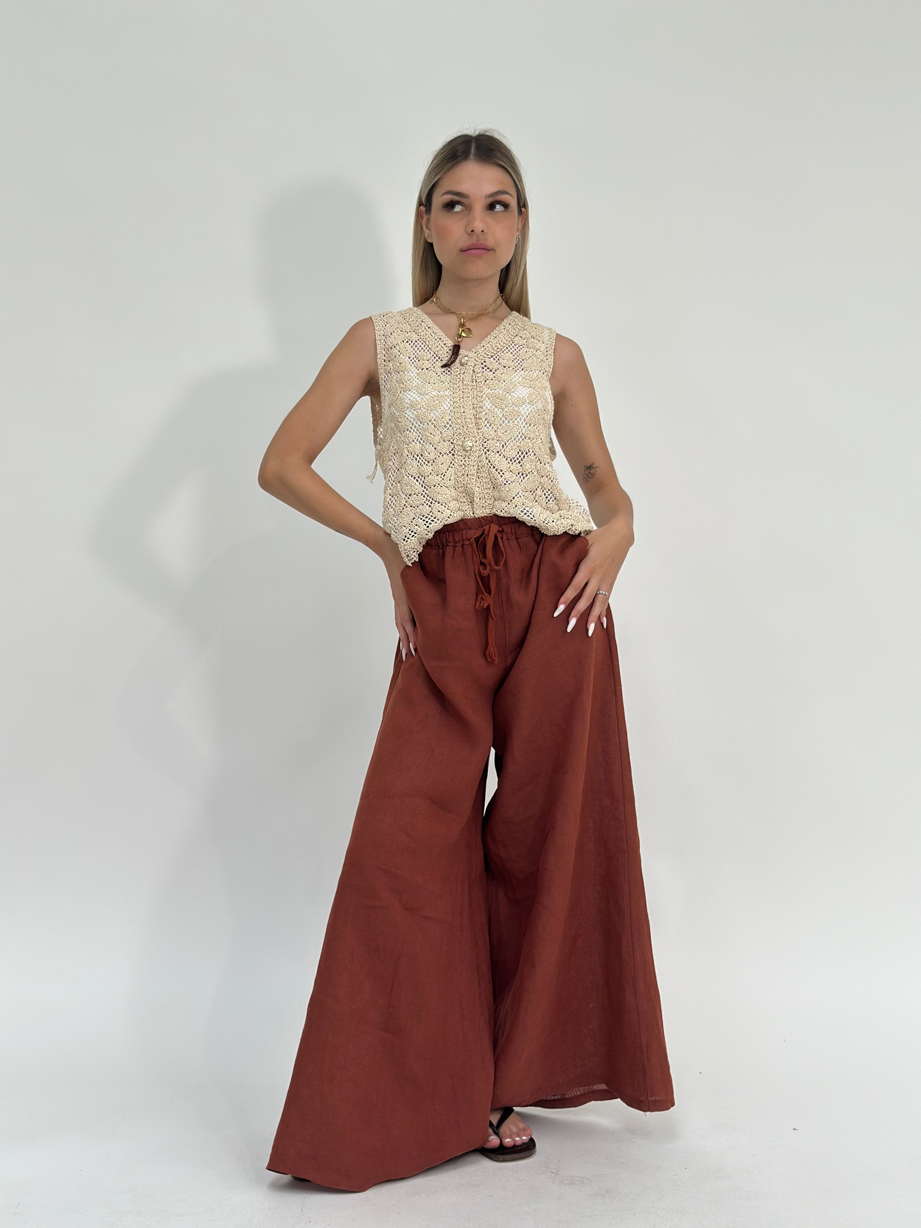 Pantalone lino 6643 MATTONE