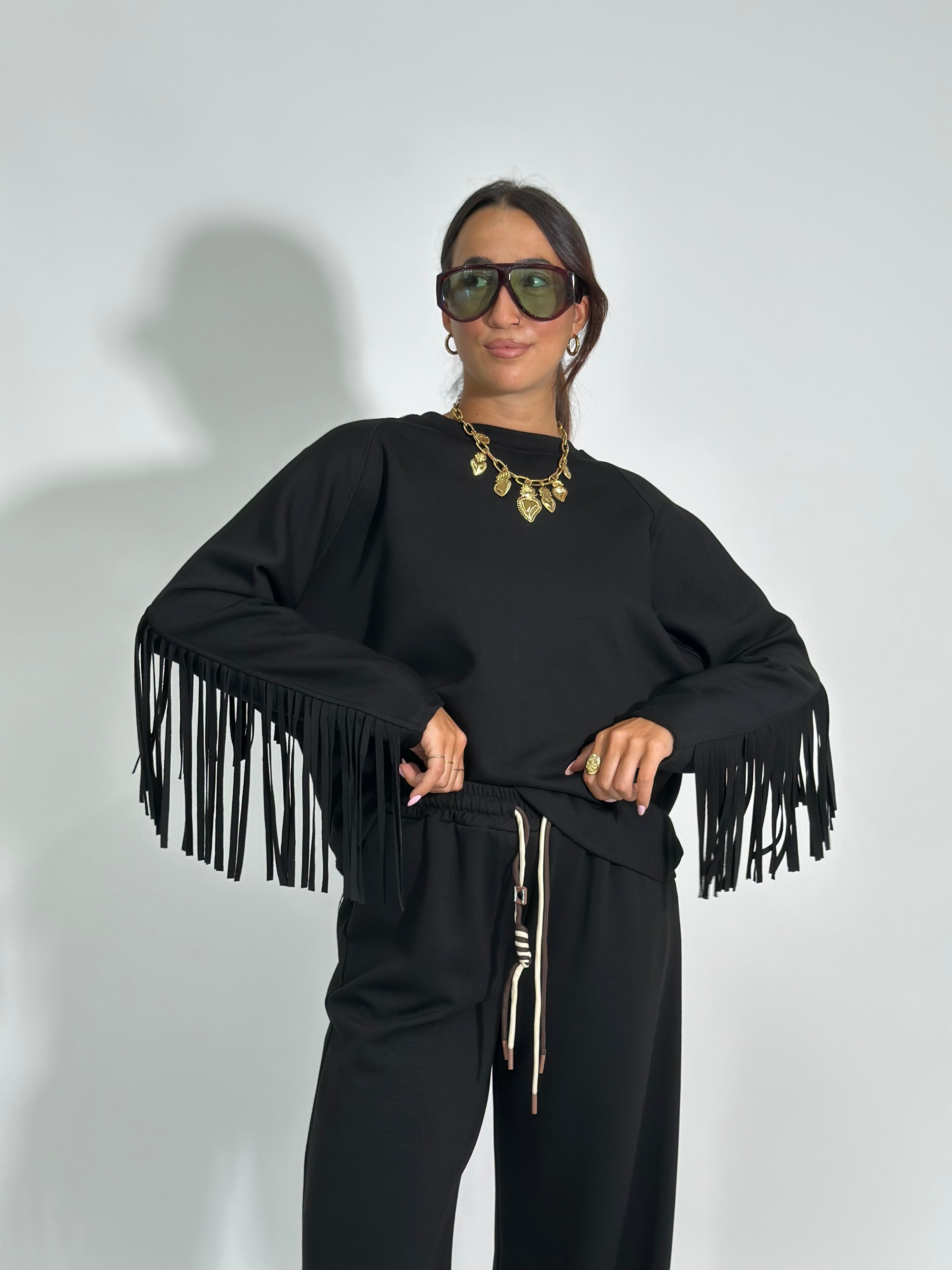 Felpa frange 80039 NERO