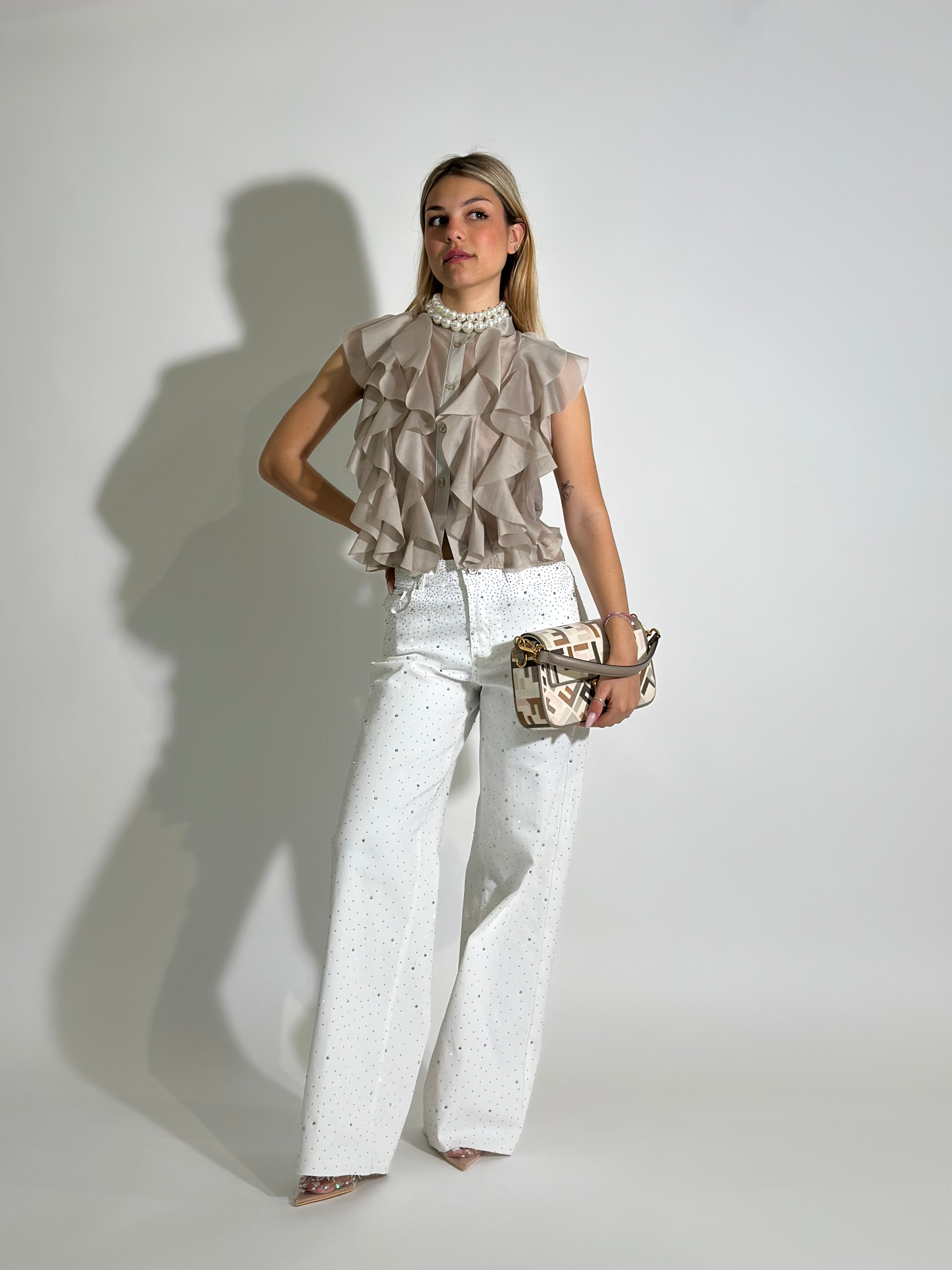 Pantalone micro borchie 21106 BIANCO
