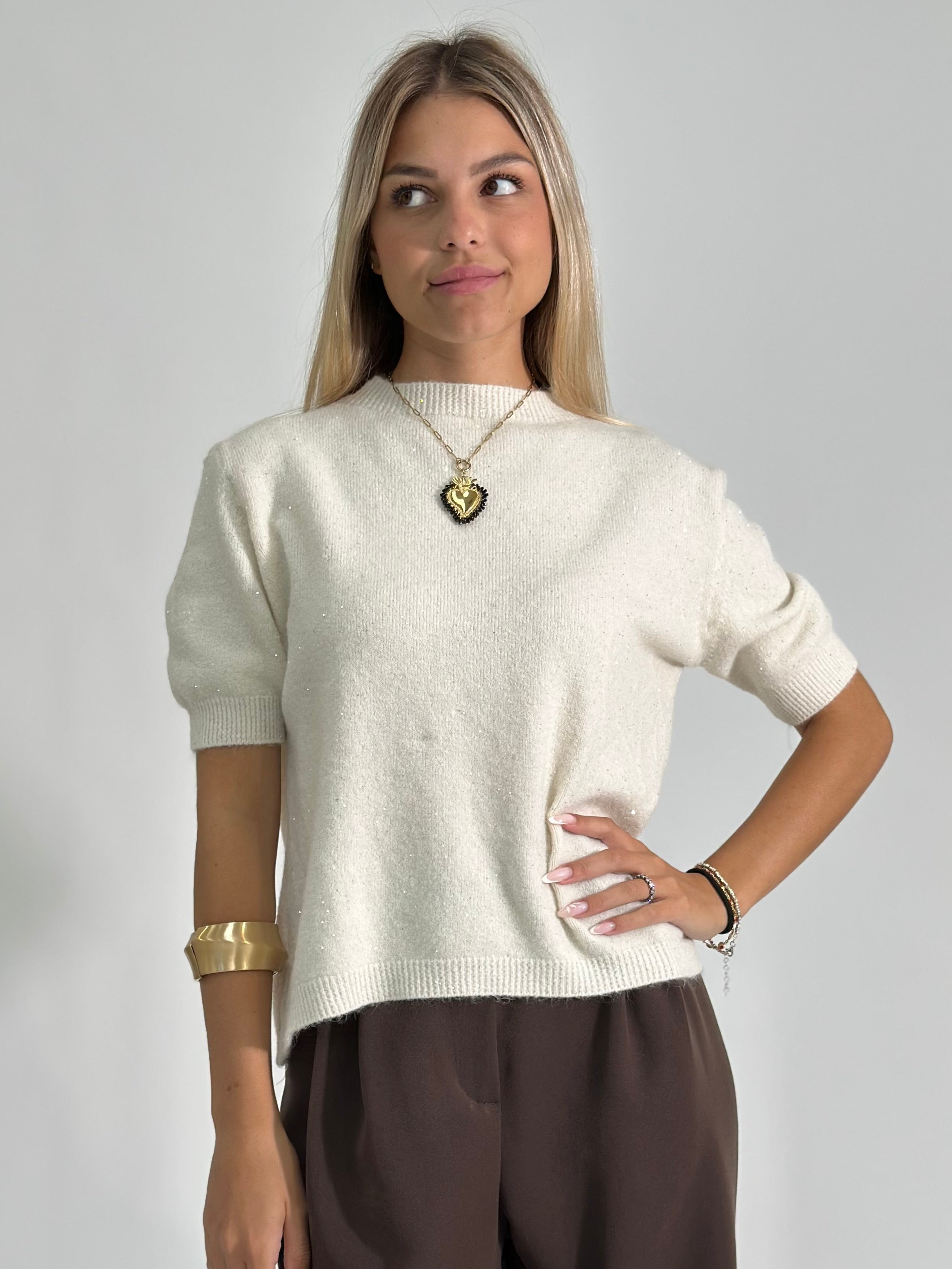 Maglia paillettes 25752 PANNA