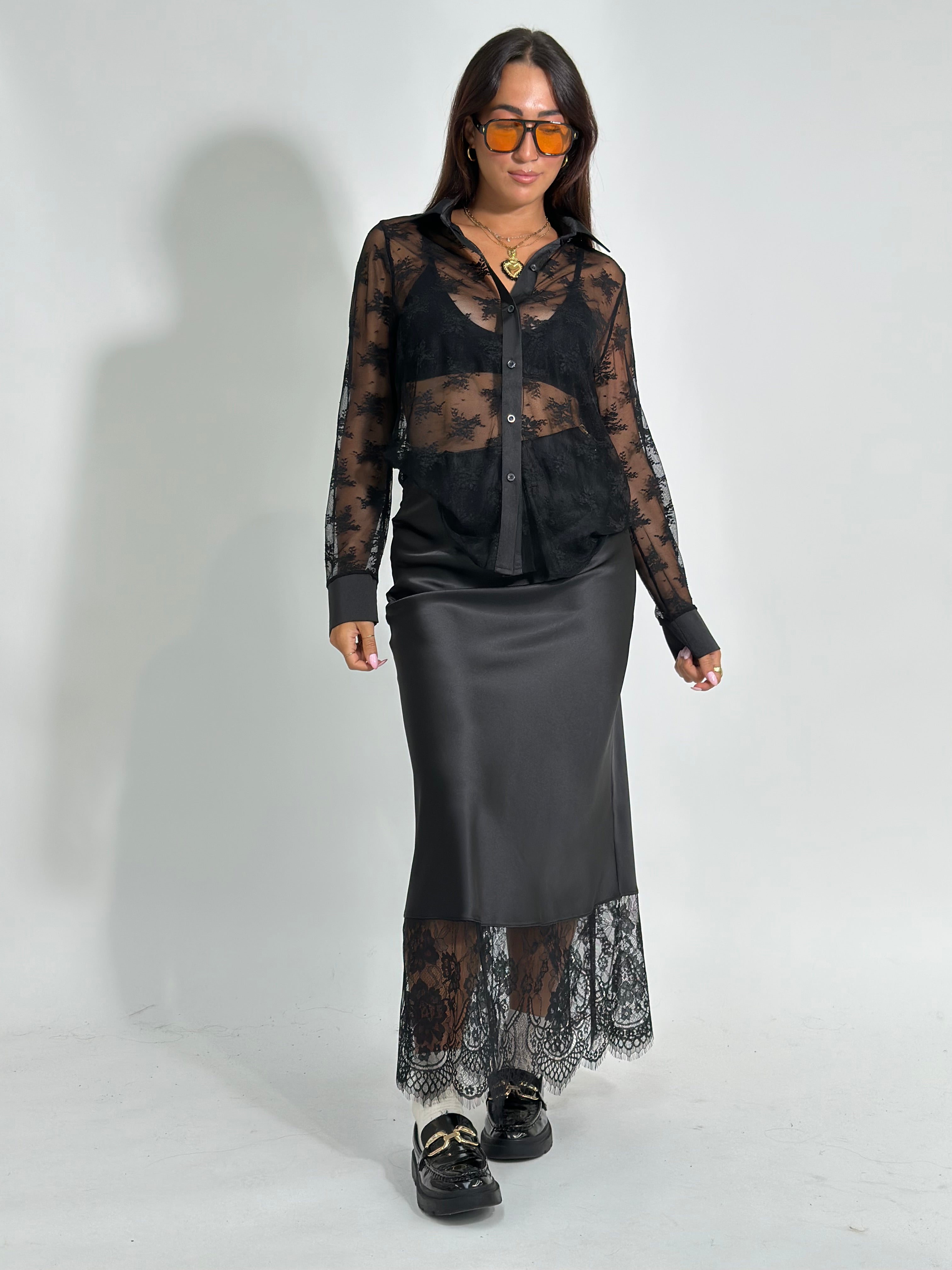 Gonna satin pizzo 4169 NERO