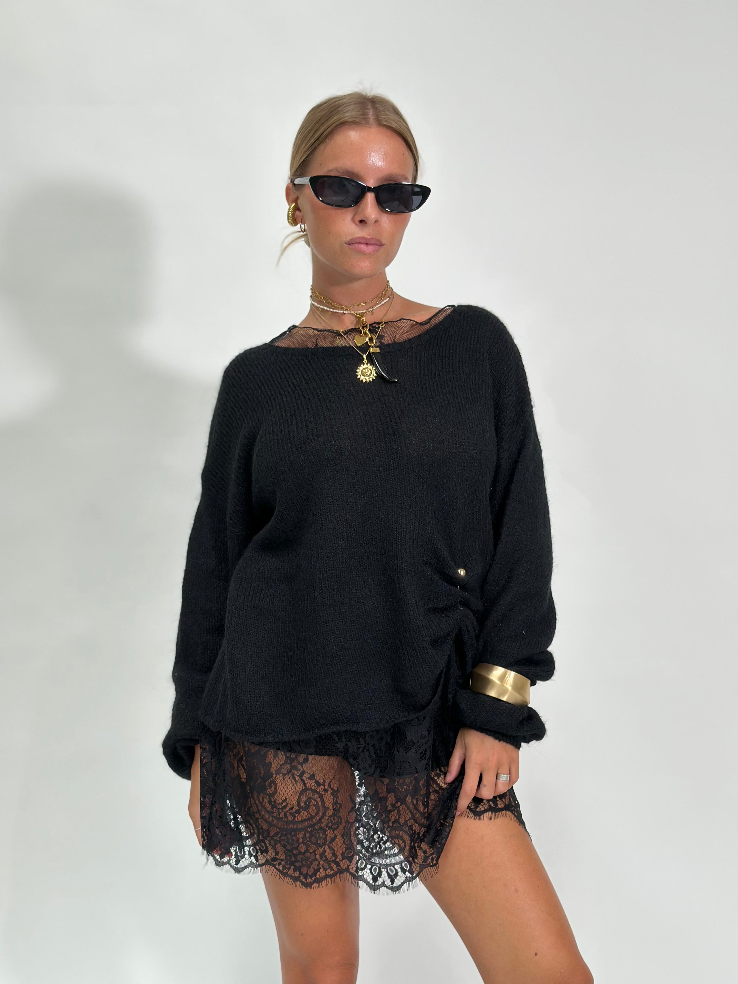 twinset  mohair+ pizzo 11756 NERO