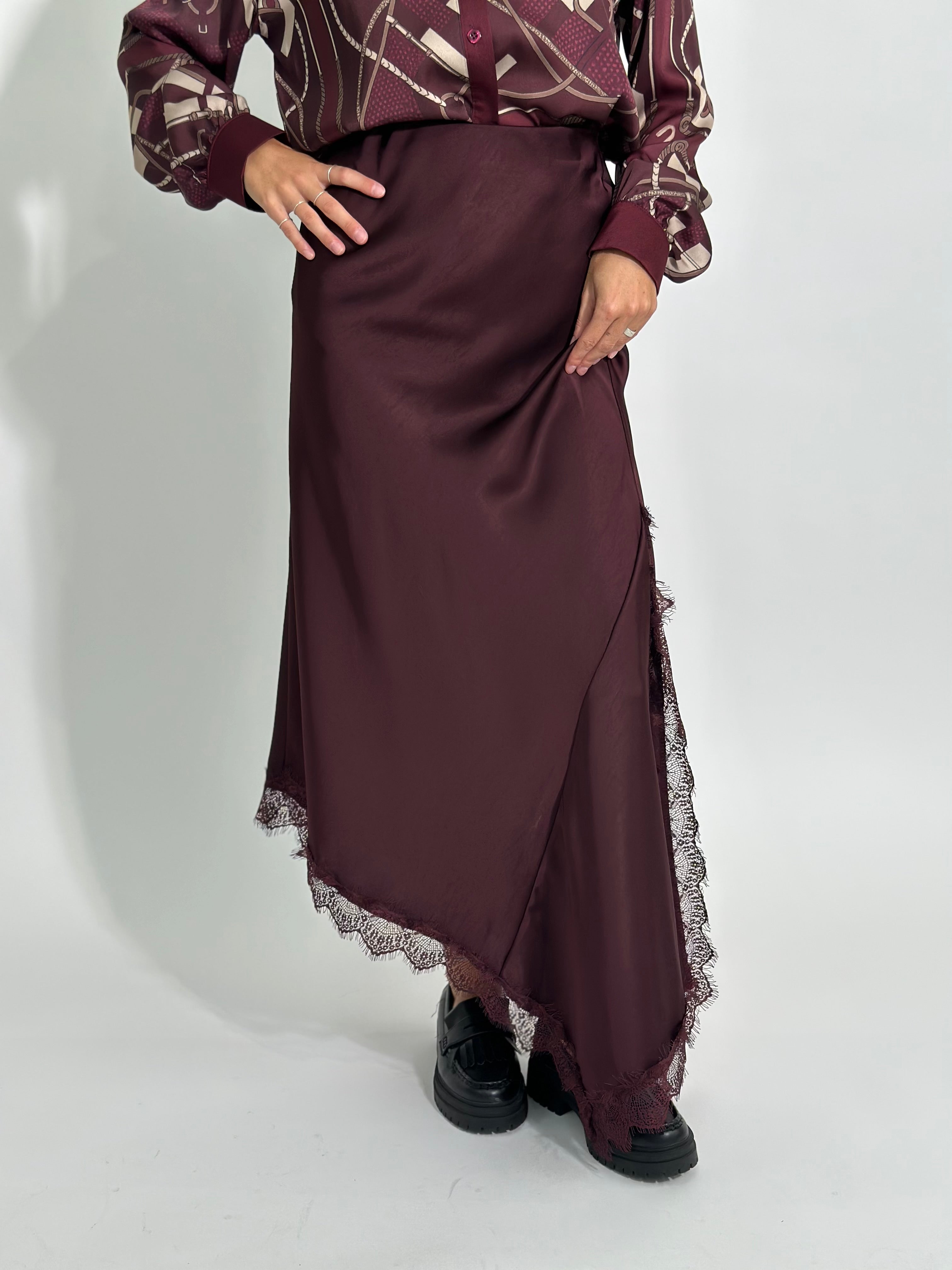 Gonna satin pizzo 19650 BURGUNDY