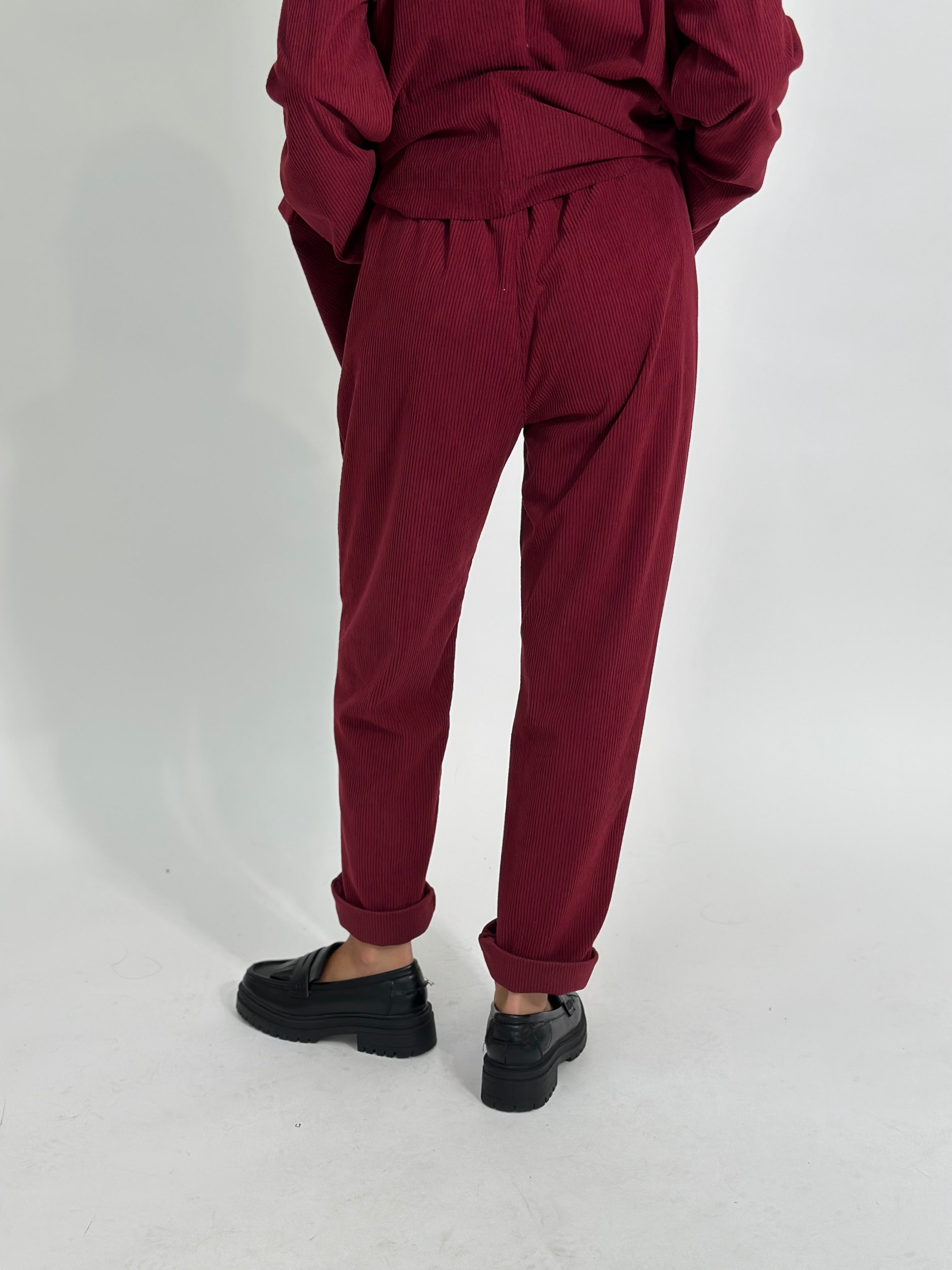 Pantalone velluto cintura 25337BURGUNDY