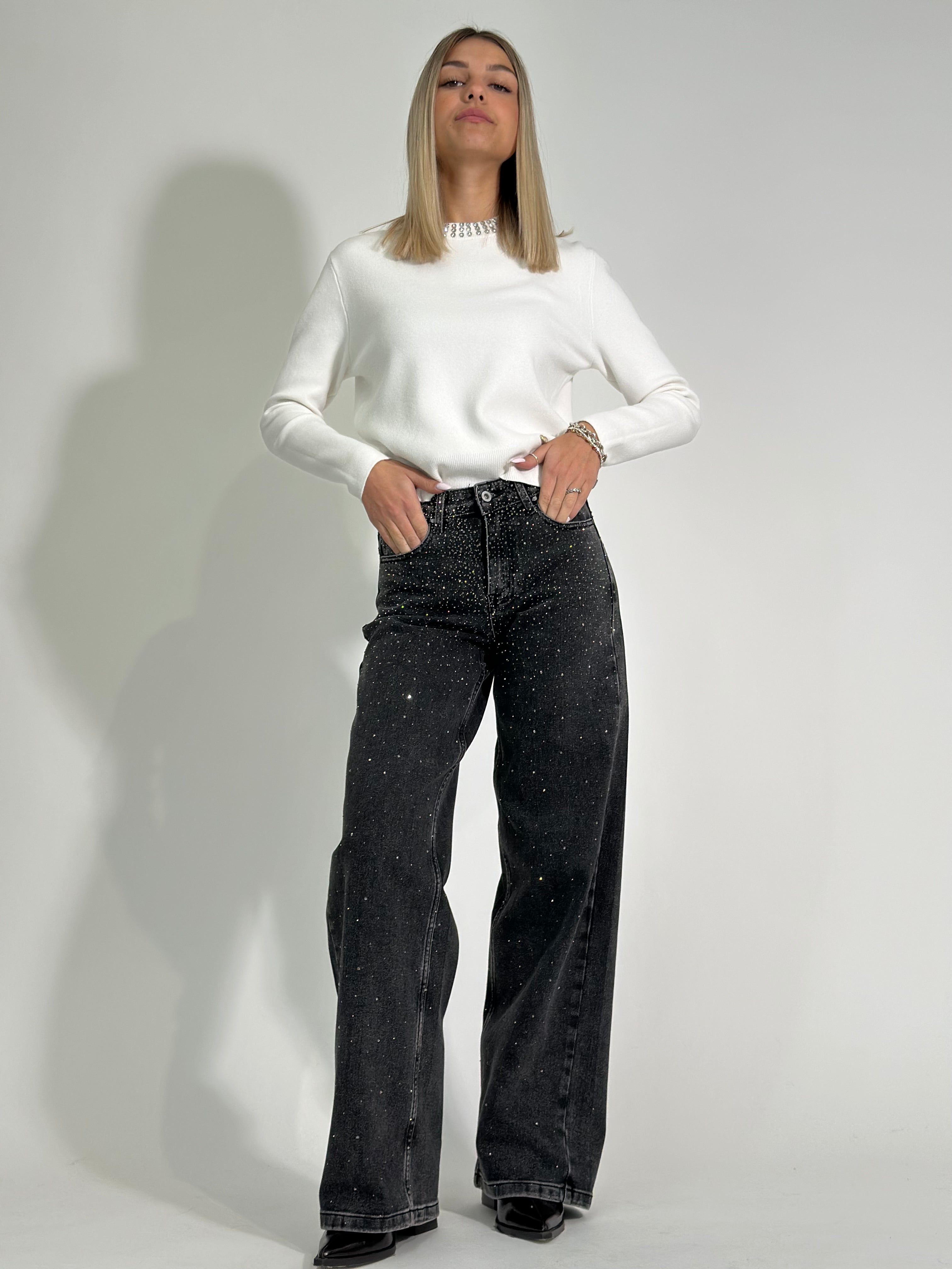 Jeans strass L977 GRIGIO