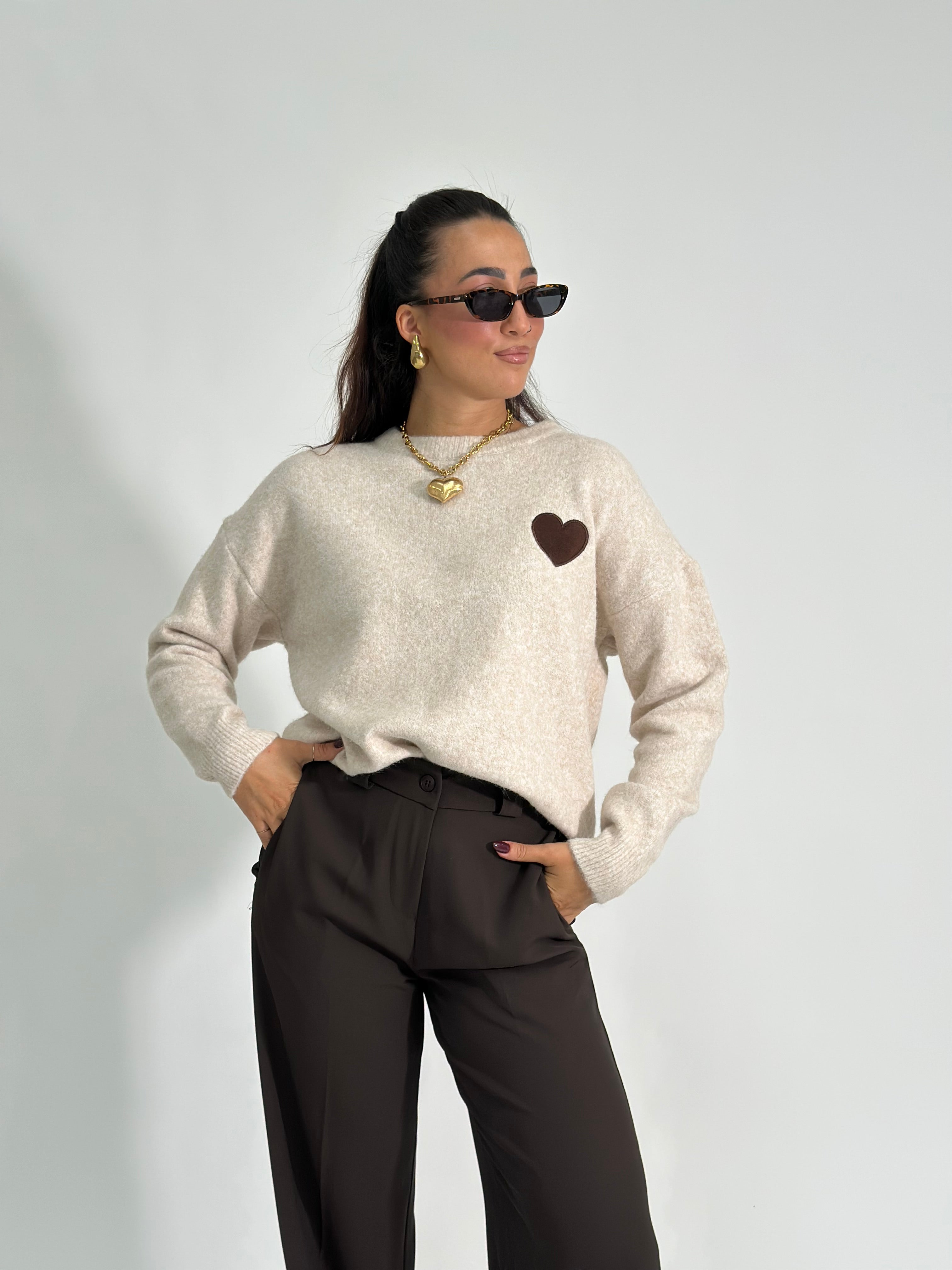 Maglia cuore 2583 ECRU