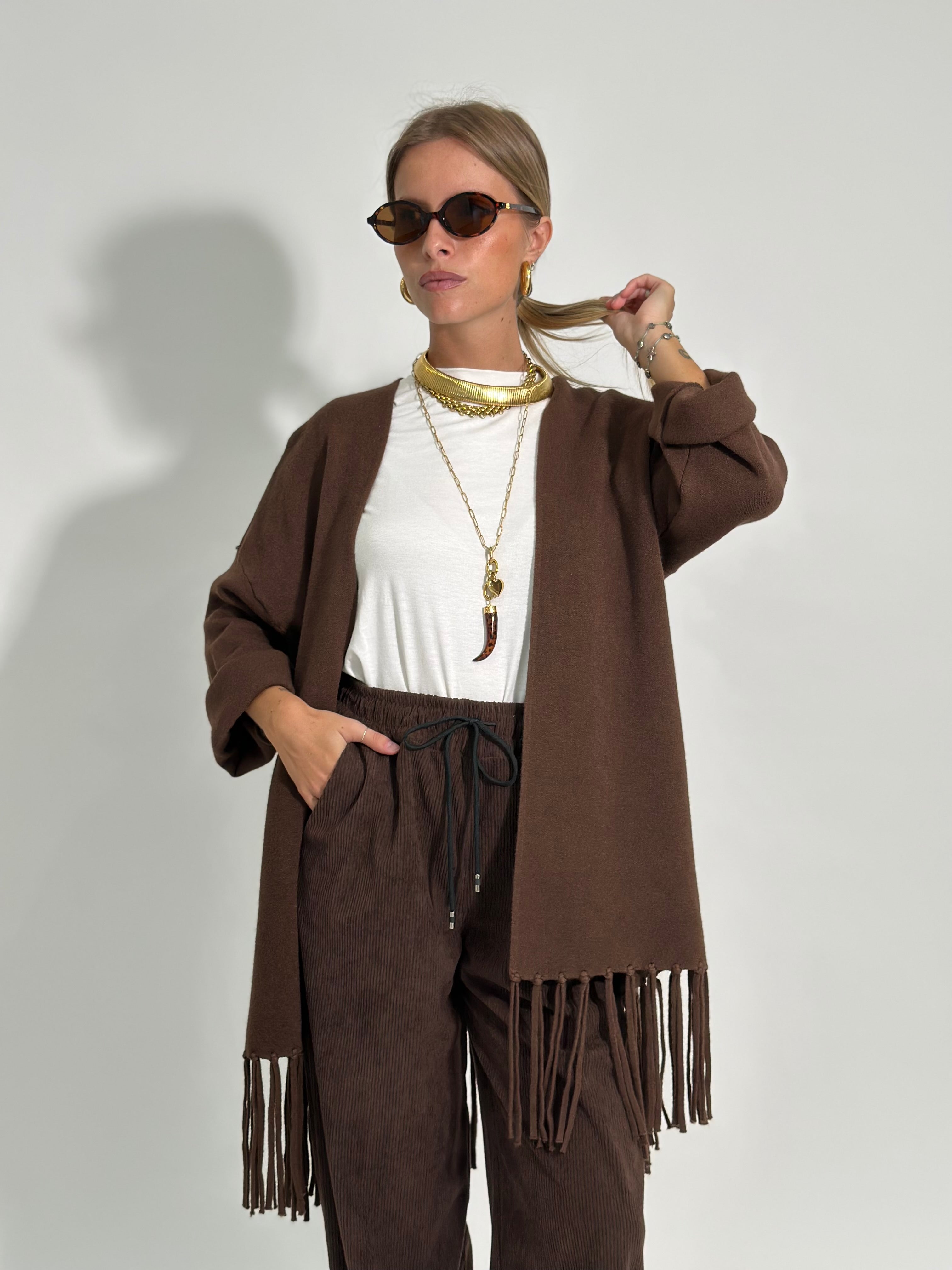 Cardigan frange DL7296 MARRONE