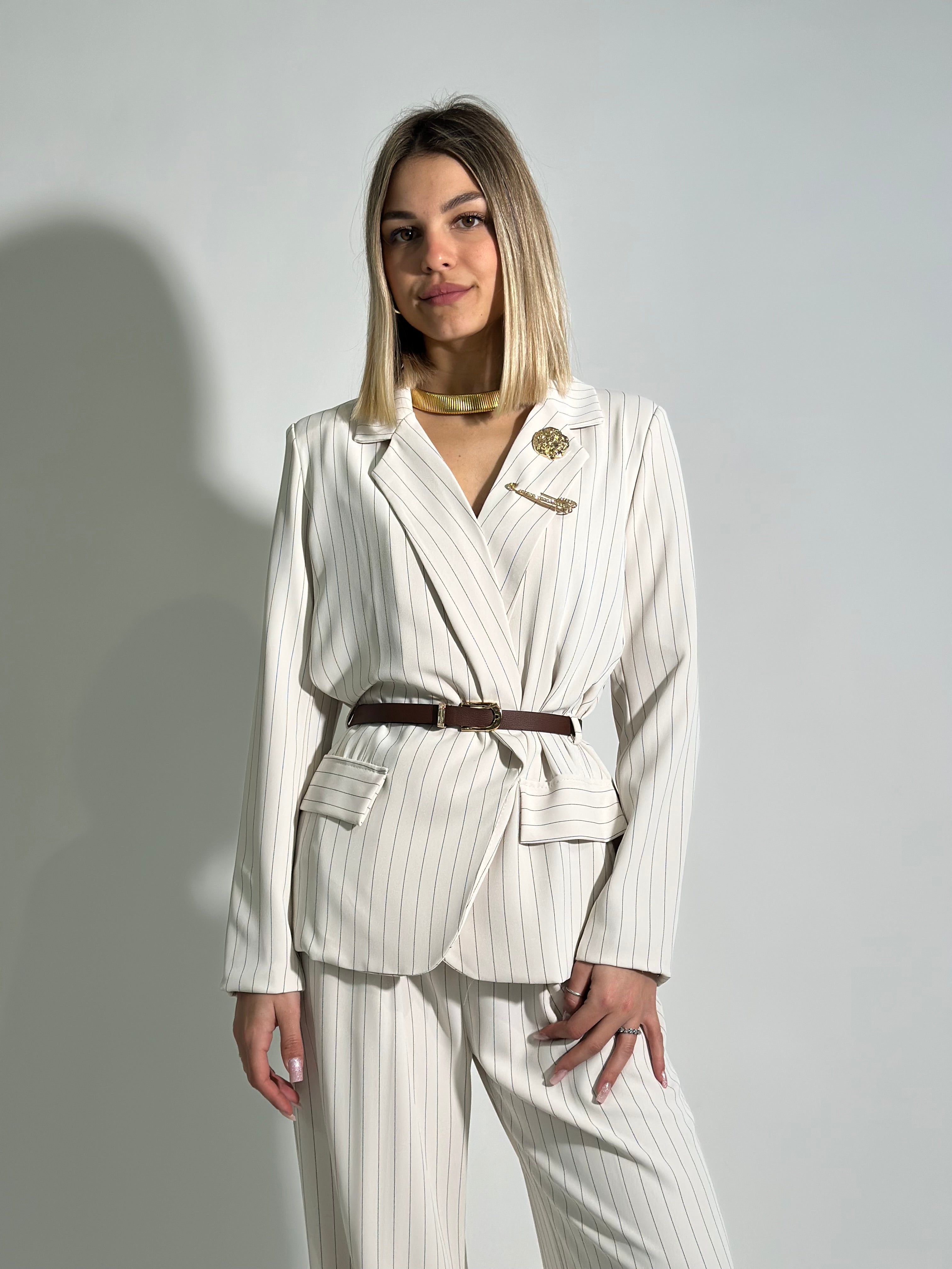 Giacca gessato fluido Q22