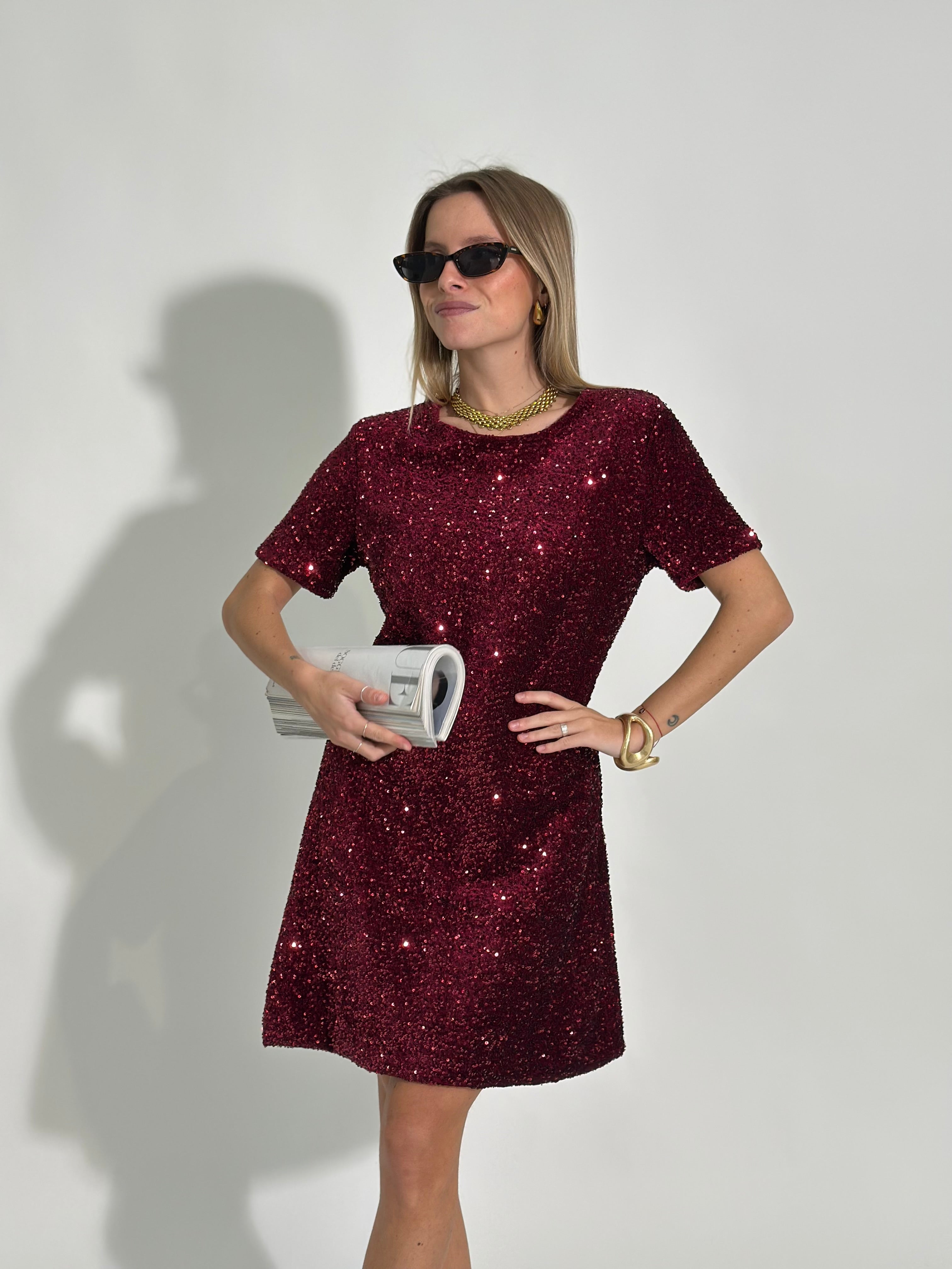 Abito paillettes 75524 BURGUNDY